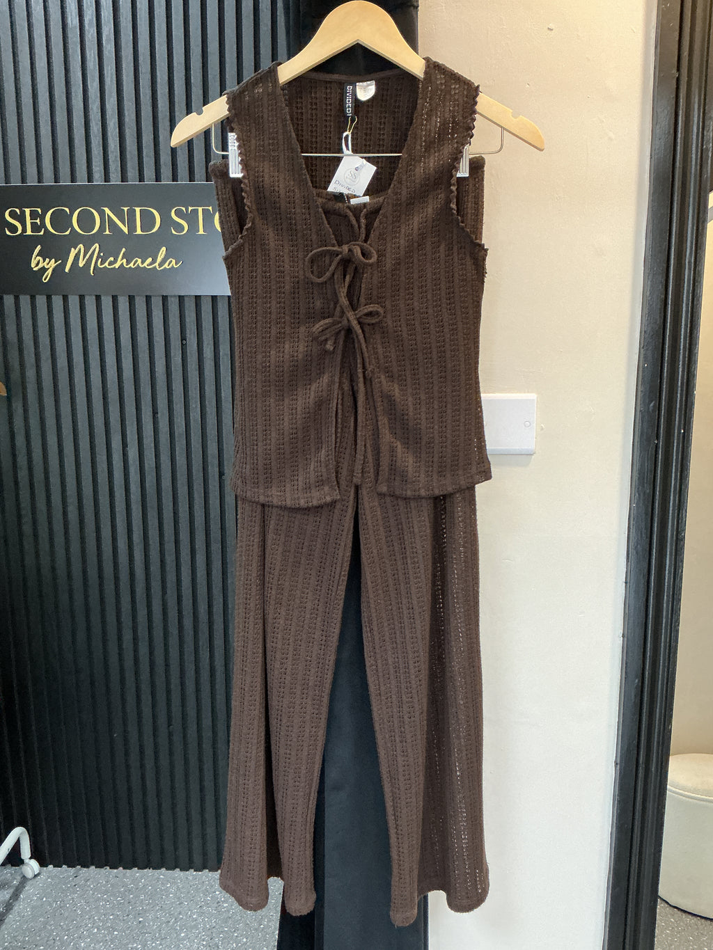 H&M Divided Brown Crochet Knit Tie-Front Co-ord – Size XS