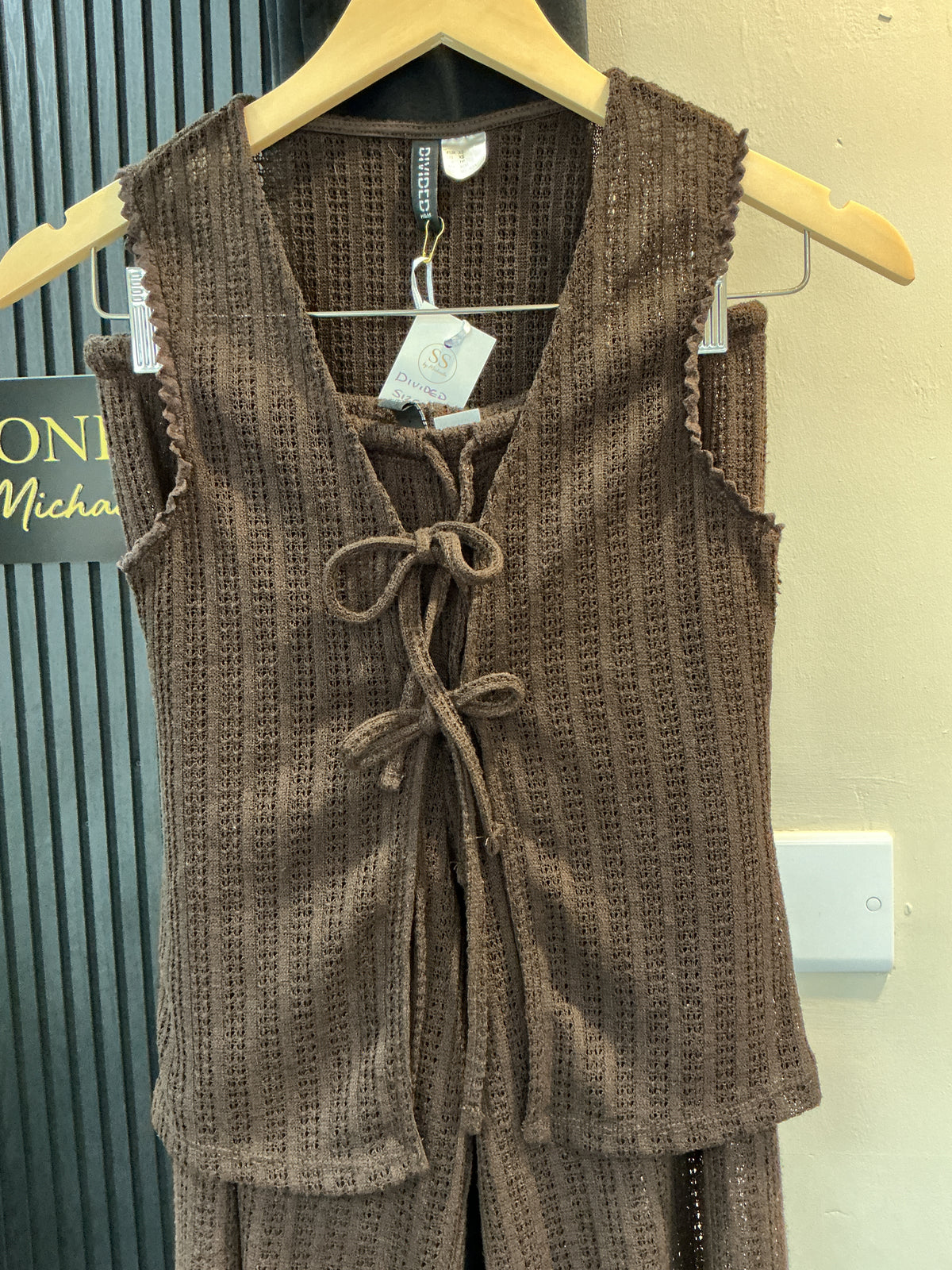H&M Divided Brown Crochet Knit Tie-Front Co-ord – Size XS