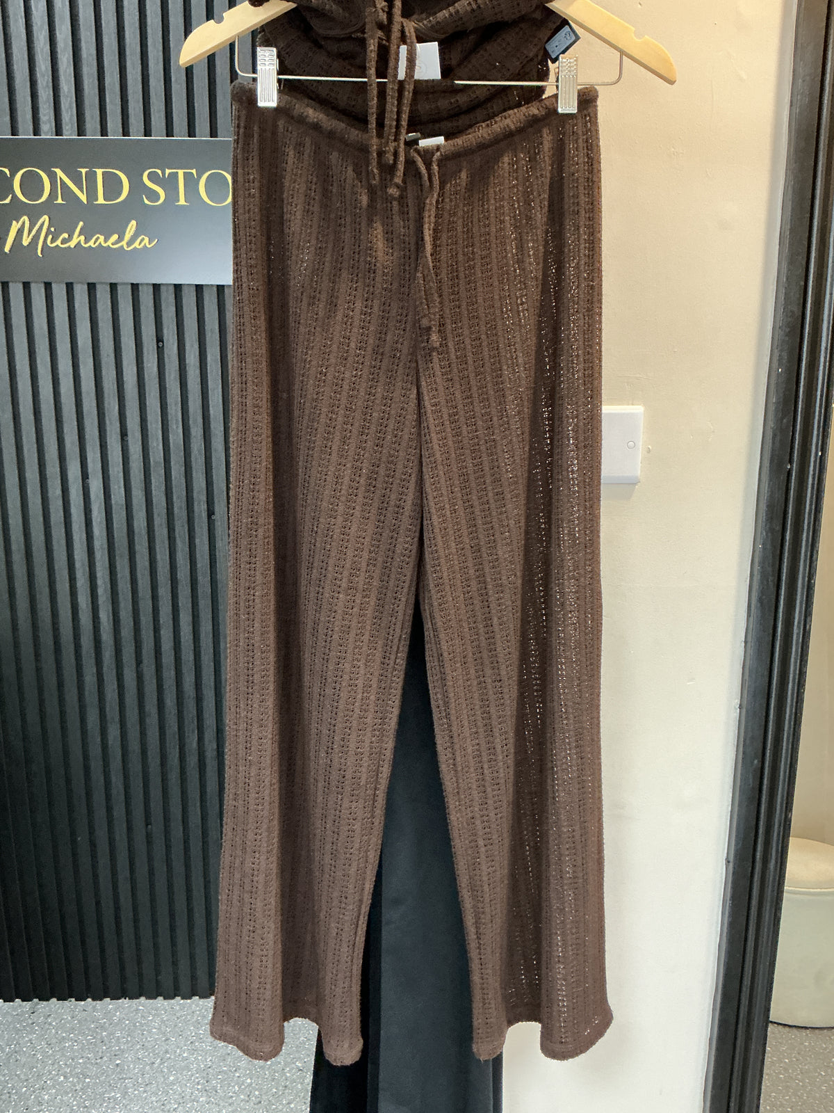 H&M Divided Brown Crochet Knit Tie-Front Co-ord – Size XS