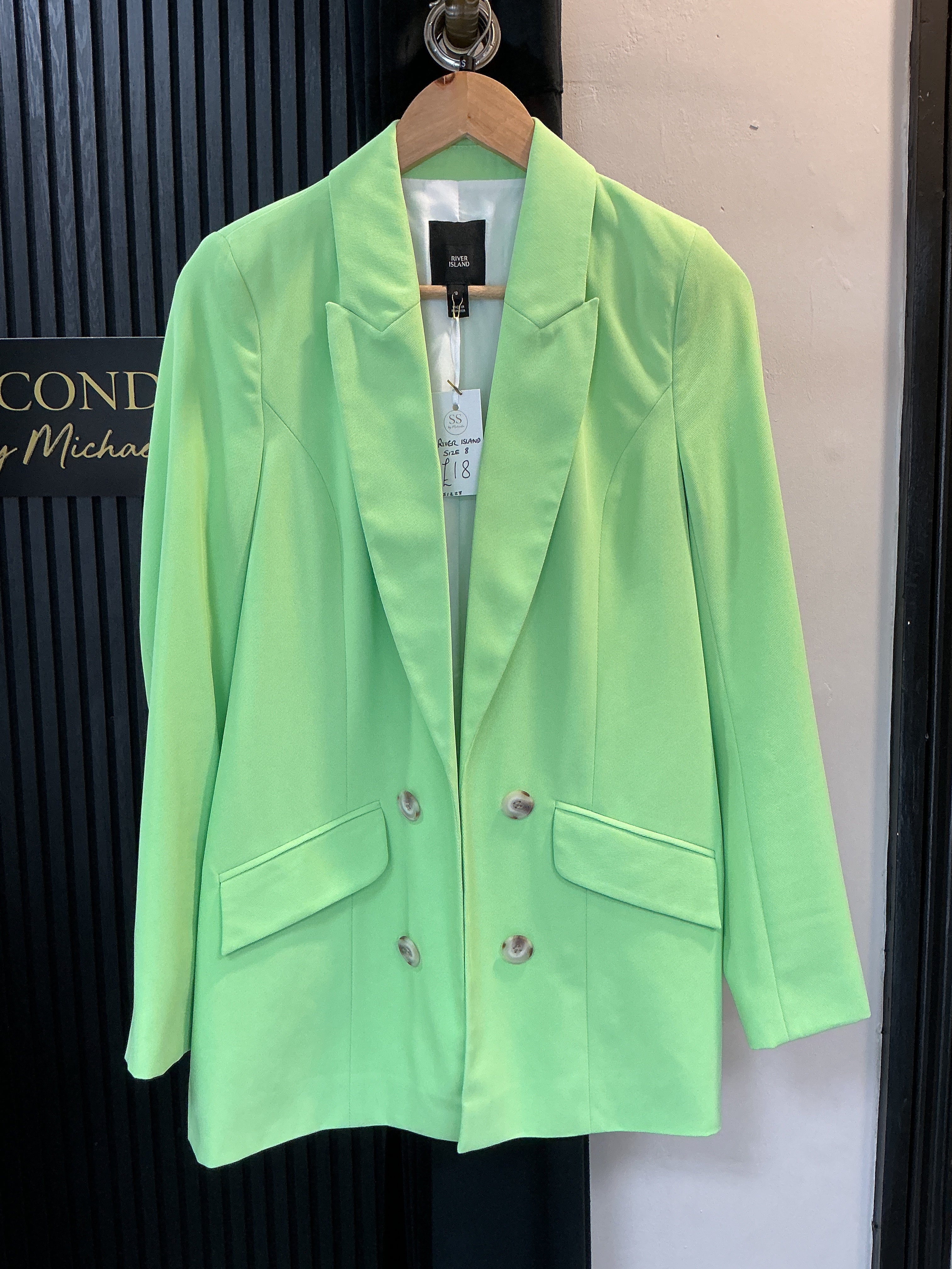 River Island Lime Green Double Breasted Blazer – Size 8