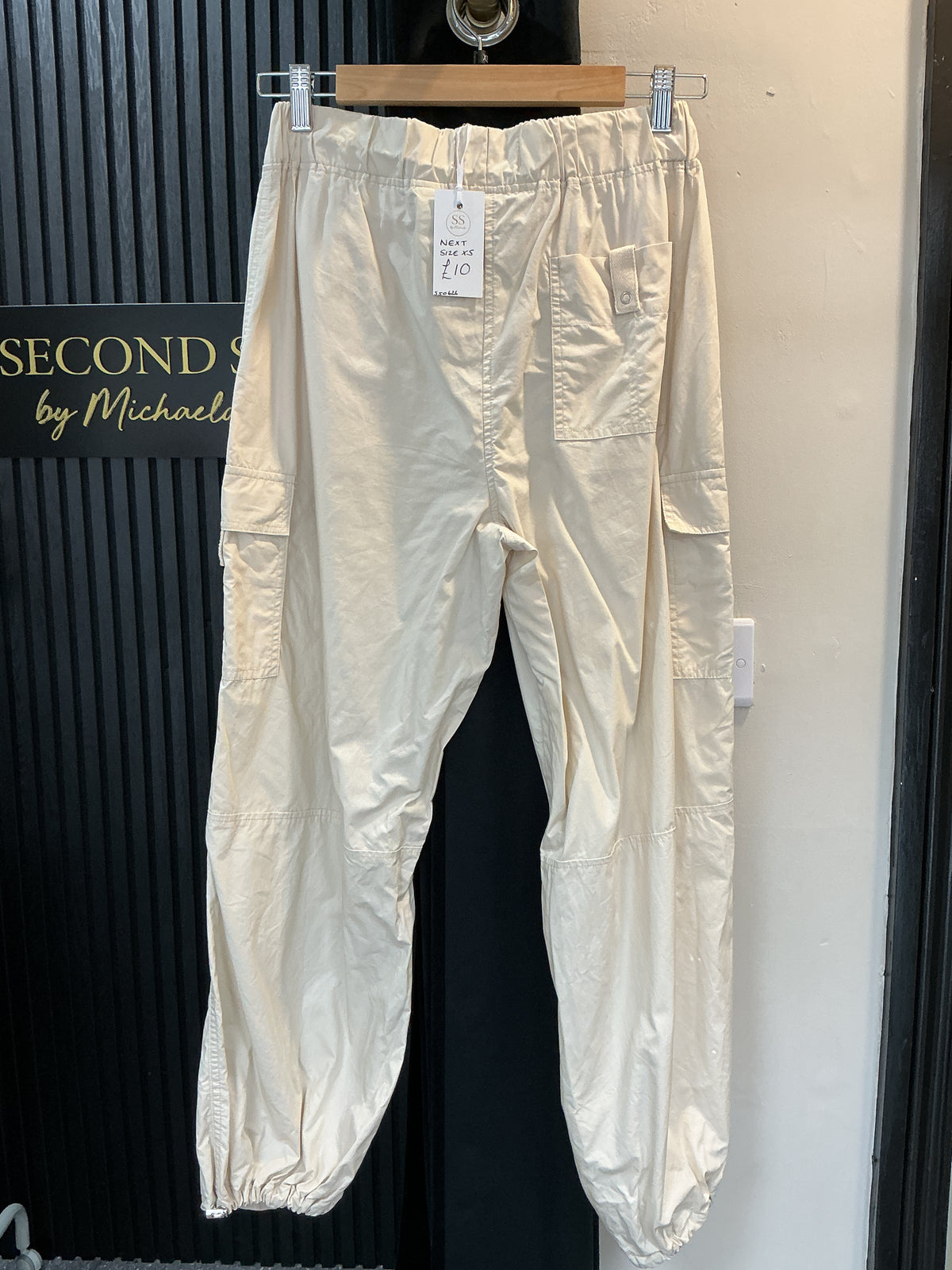 Next Cream Parachute Cargo Trousers – Size XS