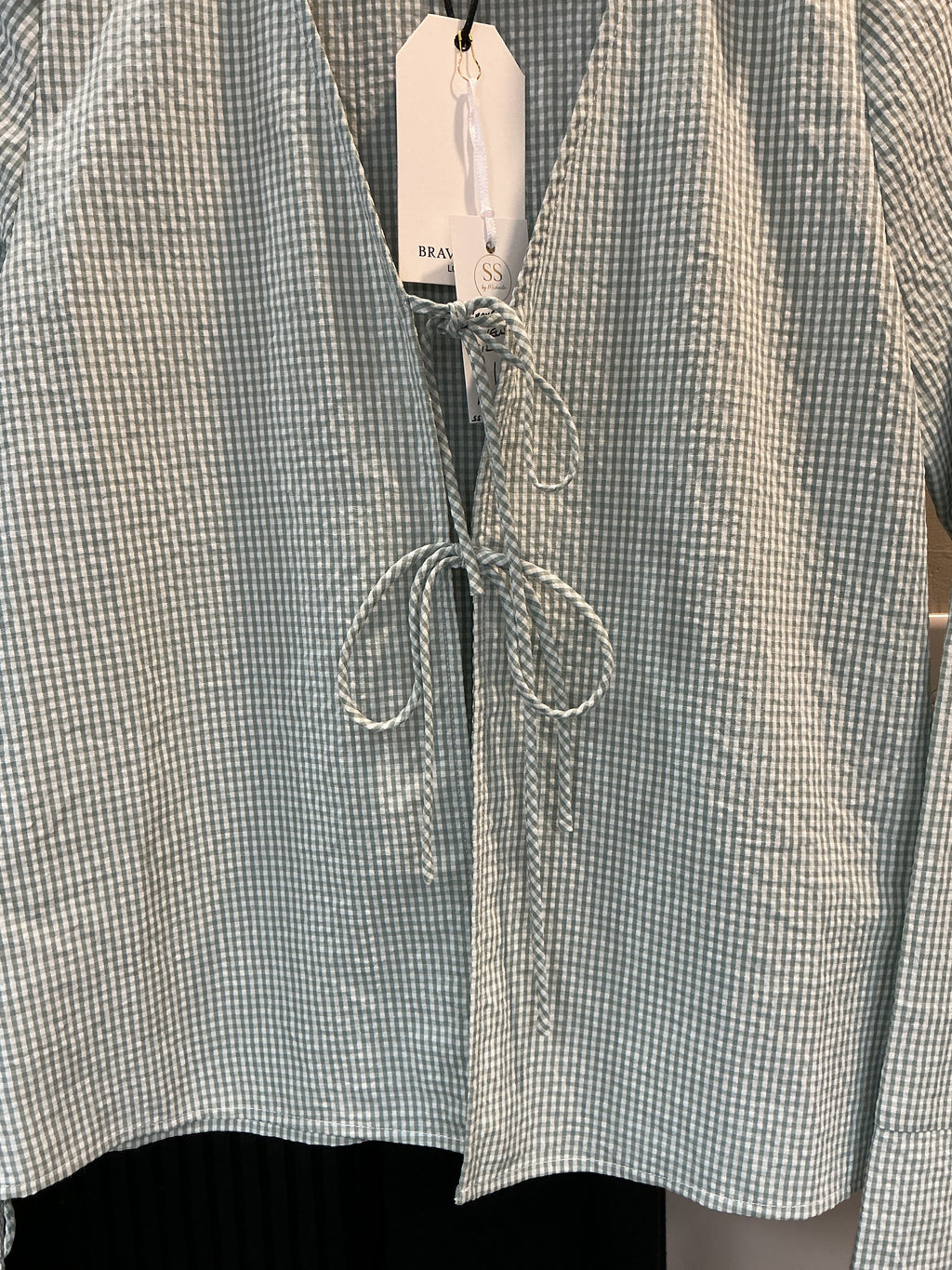 Brave Soul Sage Gingham Tie Front Shirt – Size S New