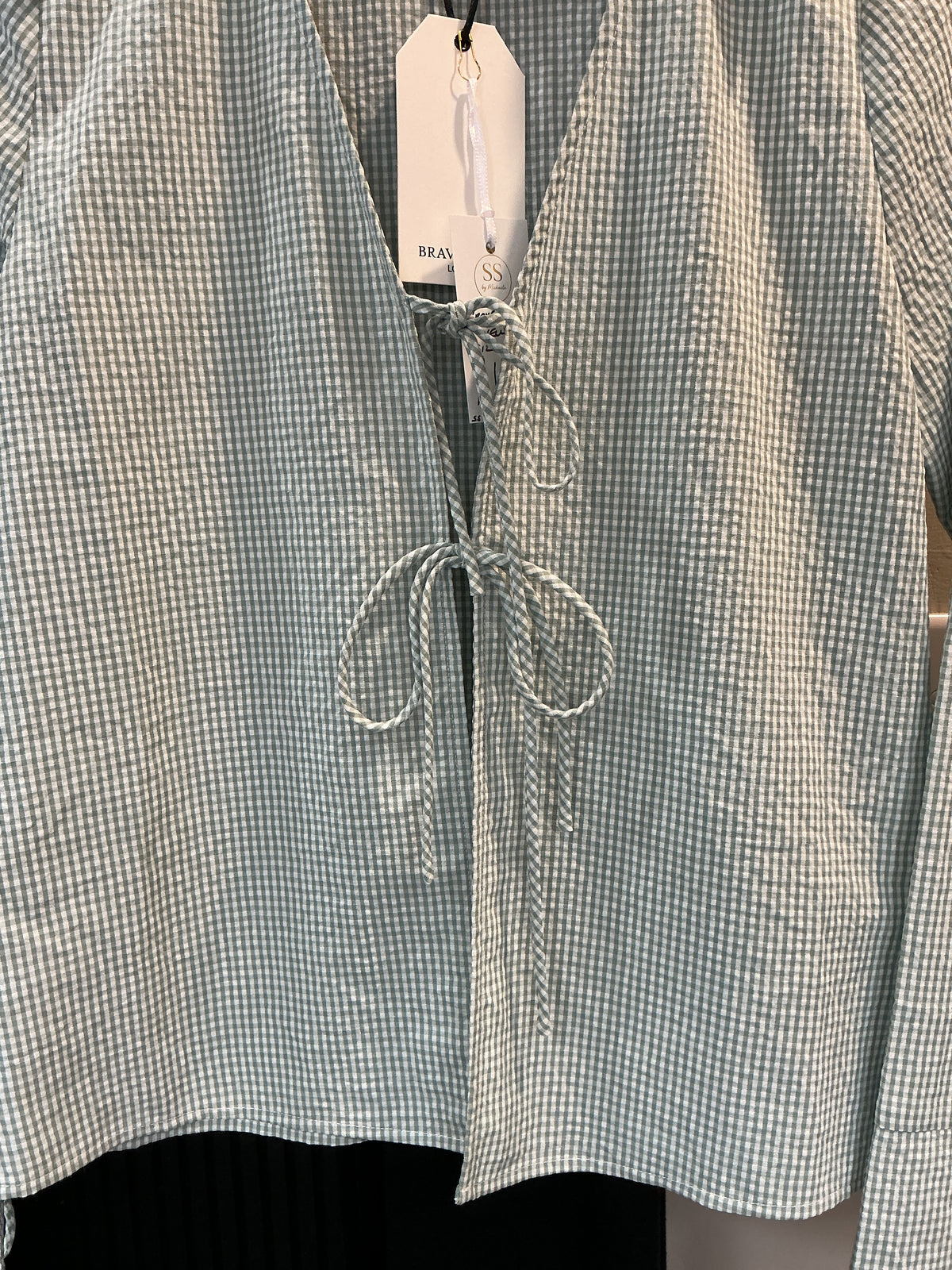 Brave Soul Sage Gingham Tie Front Shirt – Size S New