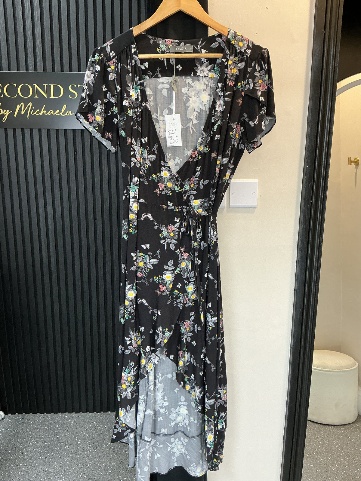 Oasis Black Floral Wrap Maxi Dress – Size 12 New