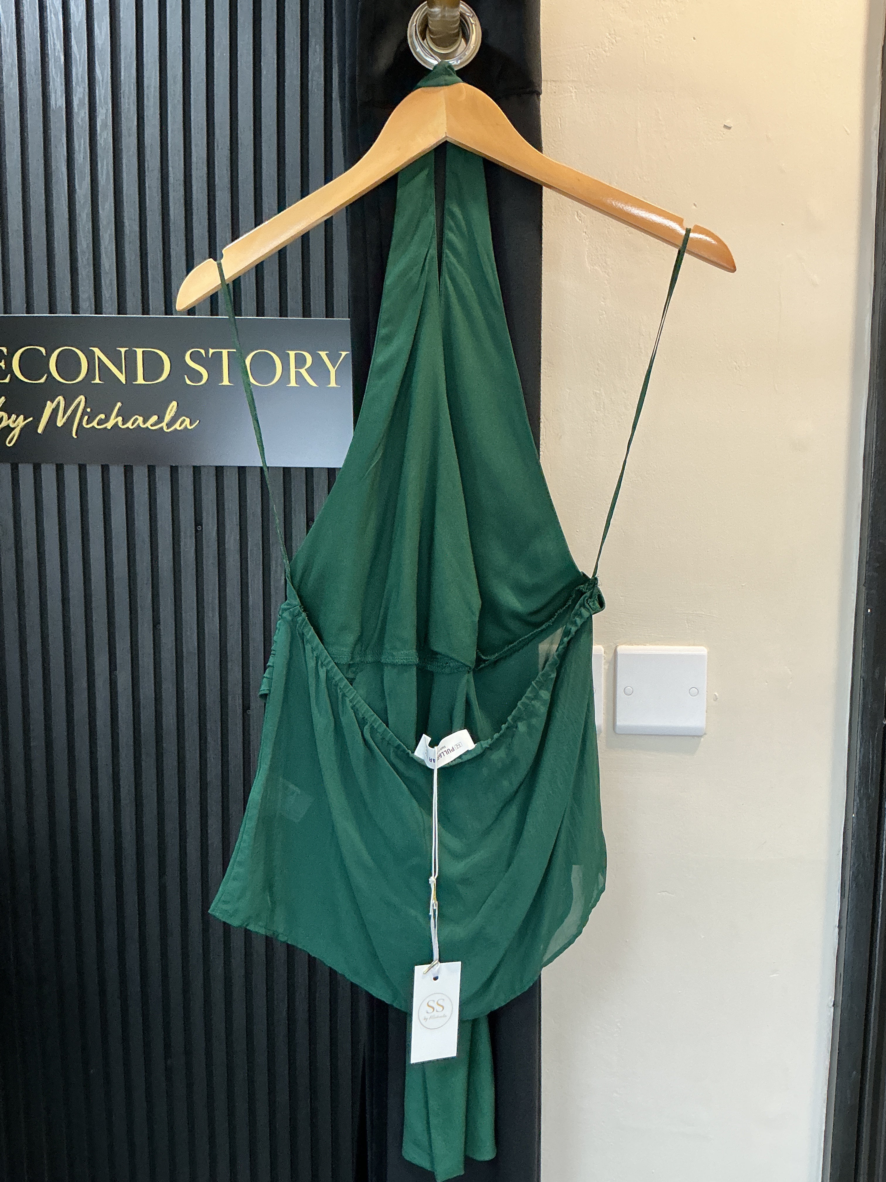 Pull&Bear Green Draped Halterneck Top – Size M New