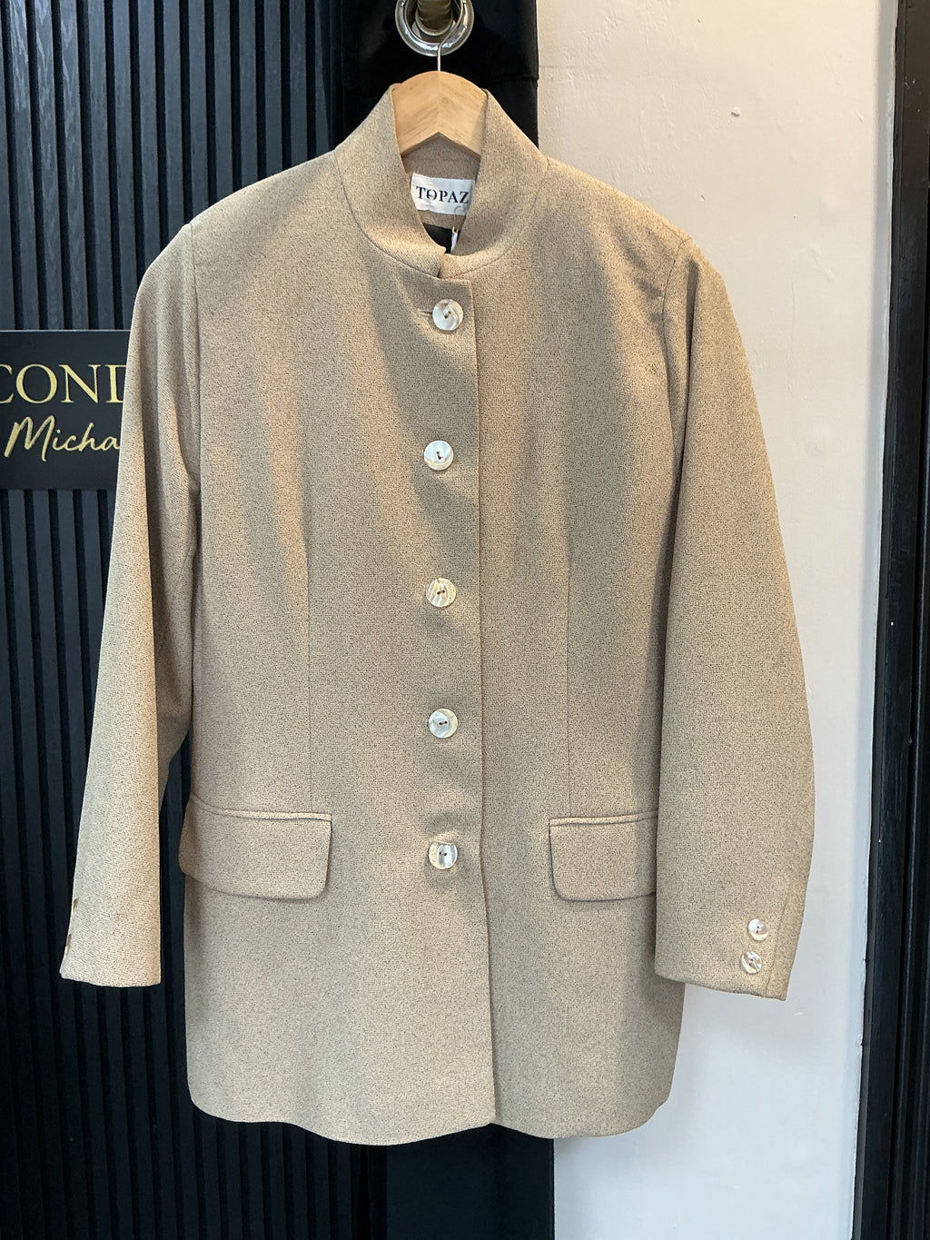 Vintage Topaz Beige Stand Collar Longline Blazer – Size 12