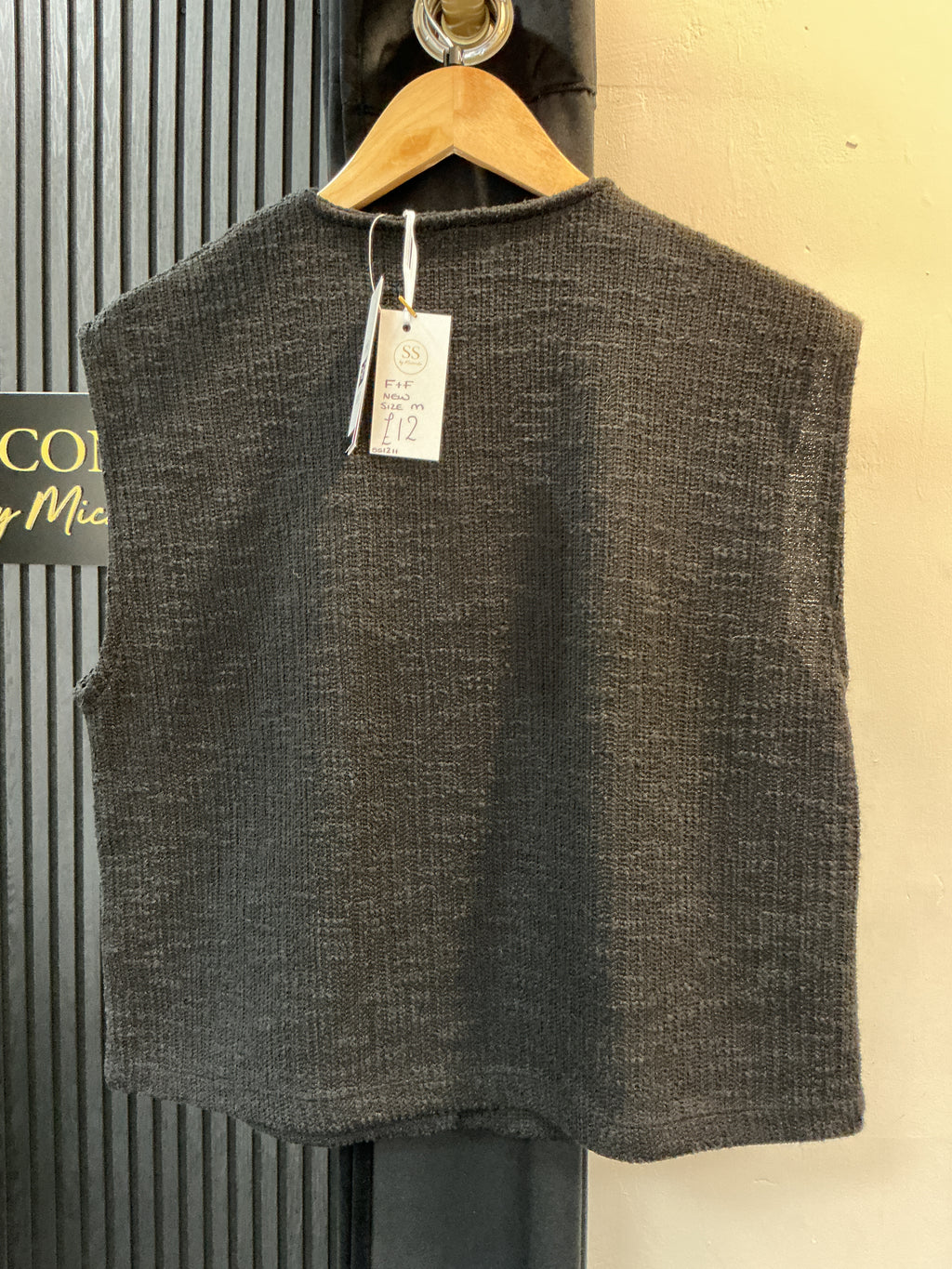 F&F Black Textured Knit Button Waistcoat – Size M New