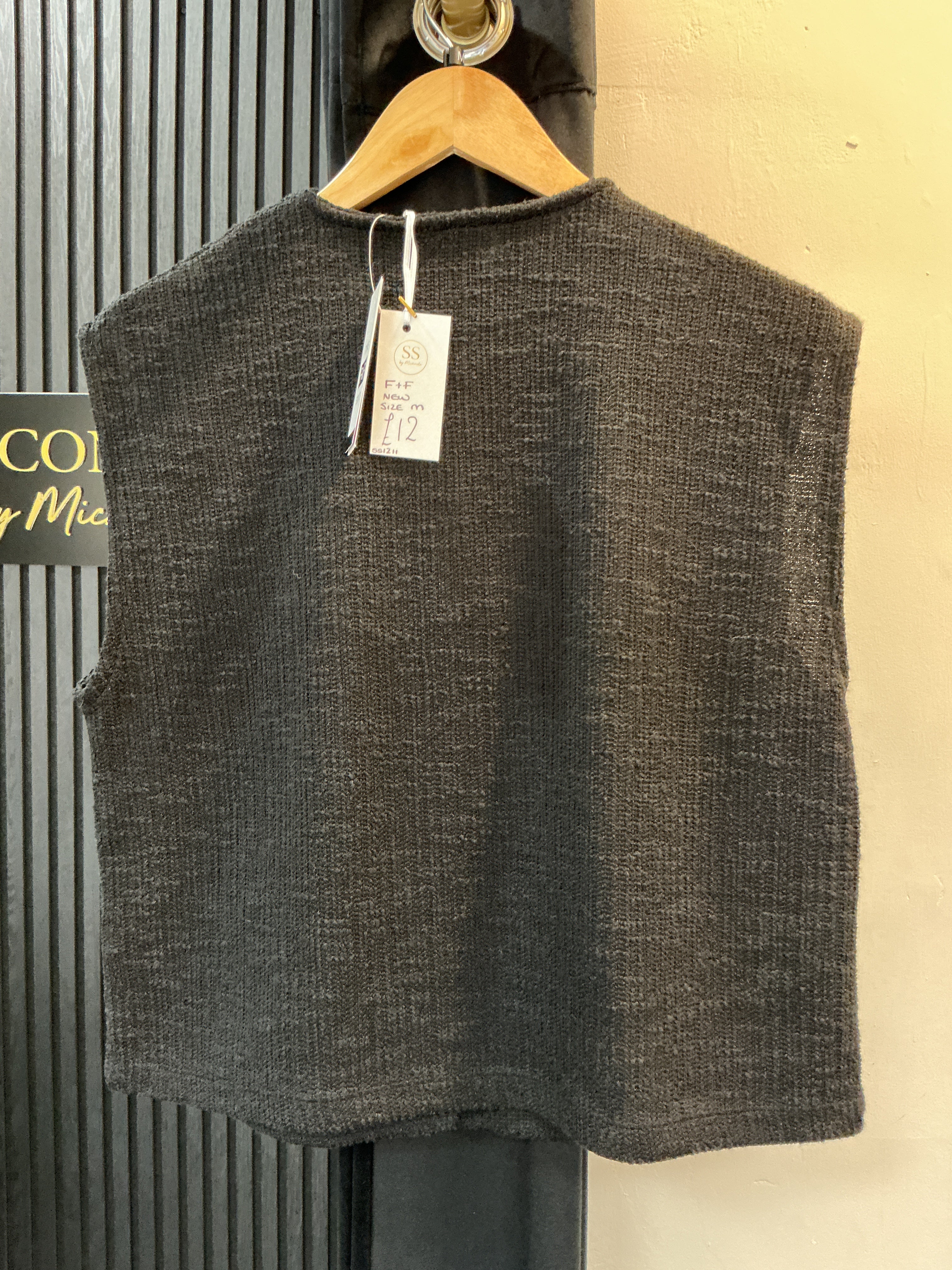 F&F Black Textured Knit Button Waistcoat – Size M New