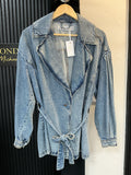 Zara Blue Denim Belted Blazer Jacket – Size L