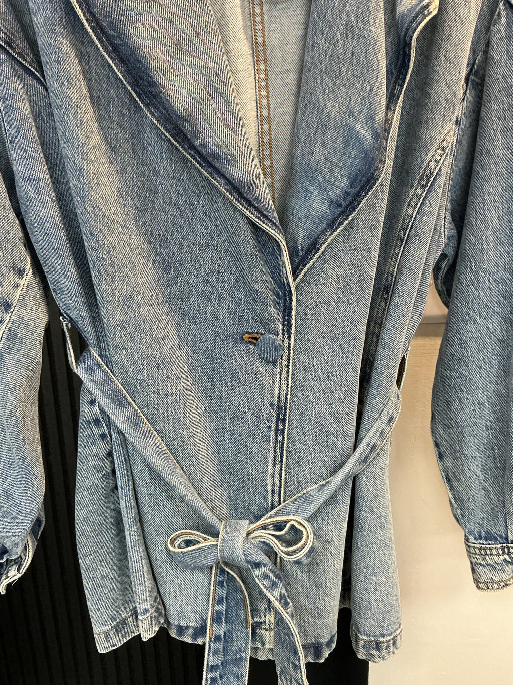 Zara Blue Denim Belted Blazer Jacket – Size L