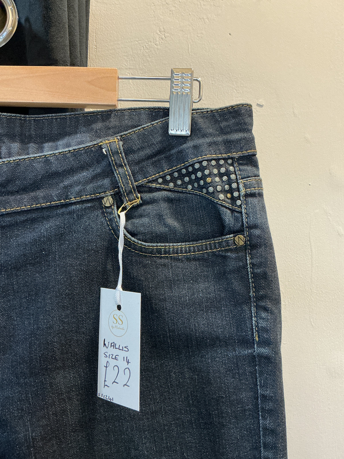 Wallis Y2K Embellished Grey Straight Leg Jeans – Size 14