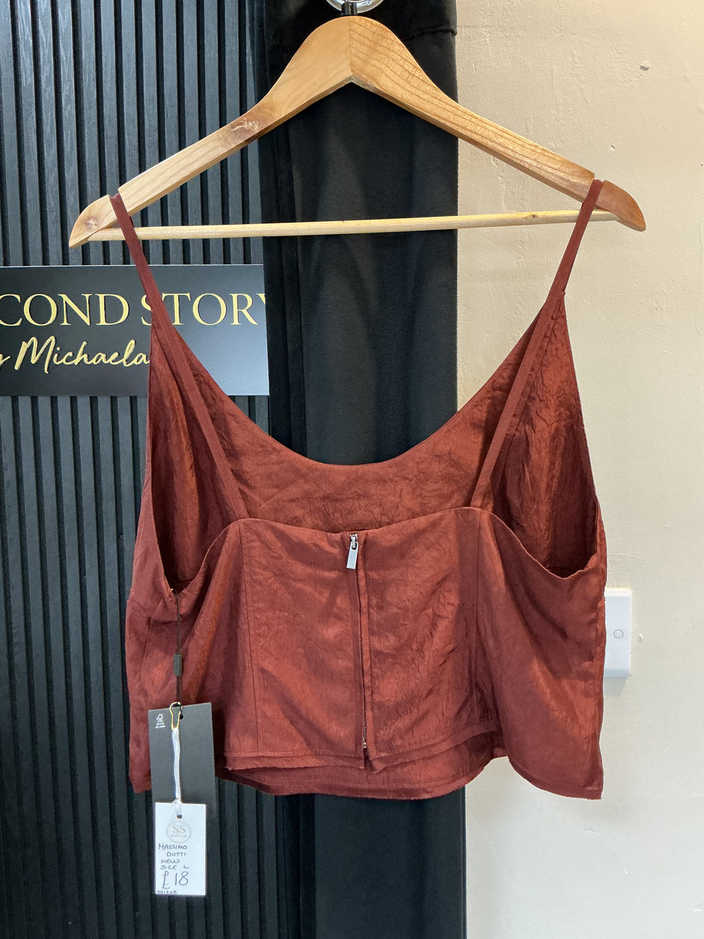 Massimo Dutti Rust Satin-Effect Corset Cami Top – Size L New