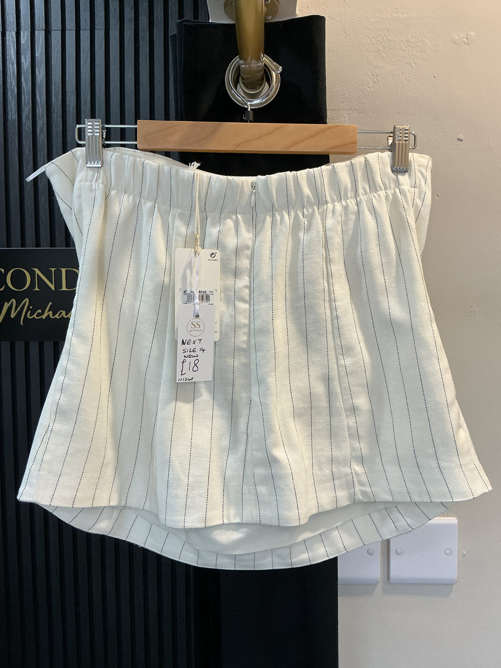 Next Cream Pinstripe Strapless Peplum Top – Size 14 New