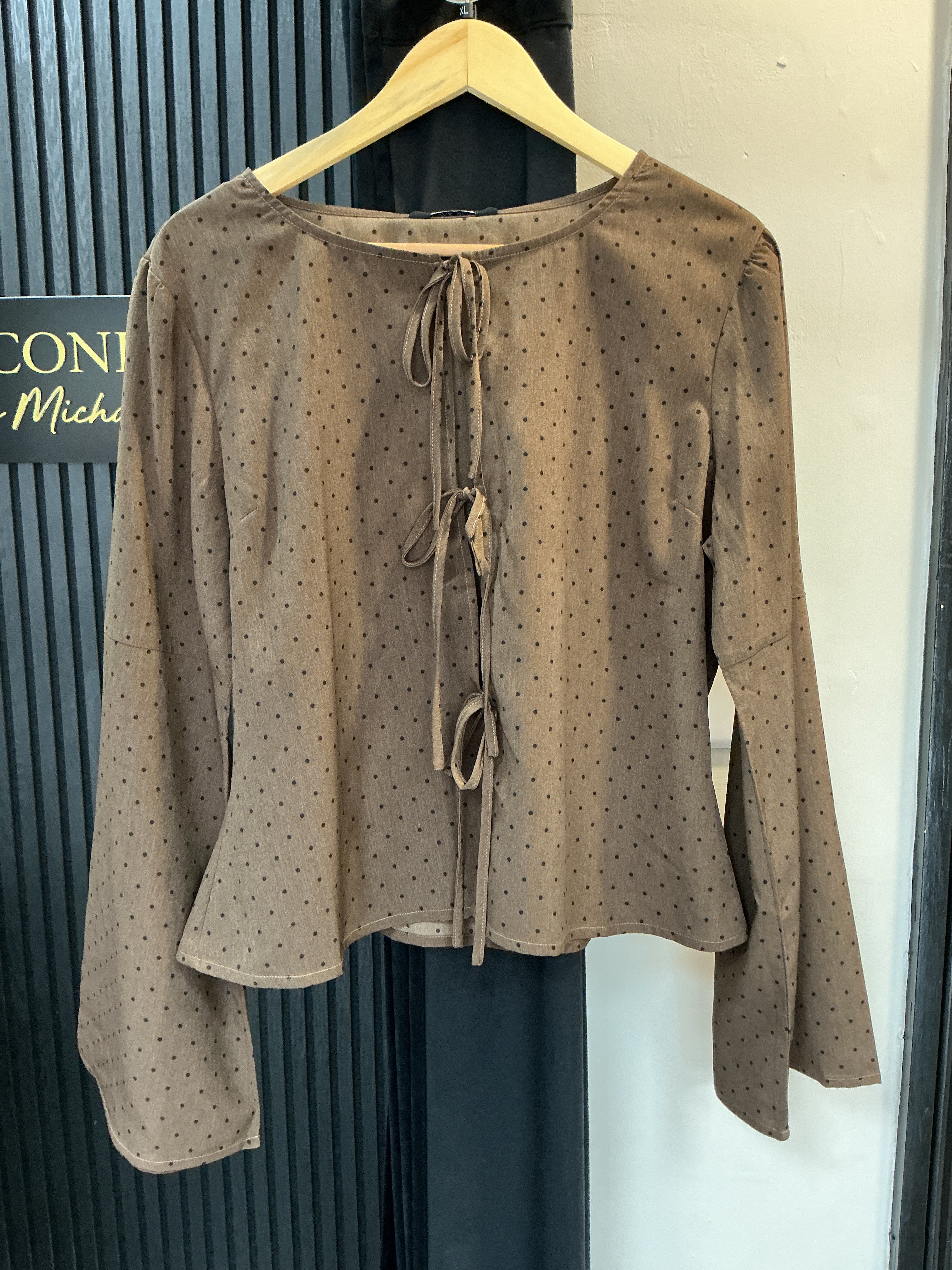 Brave Soul Brown Polka Dot Tie Front Blouse – Size XL New