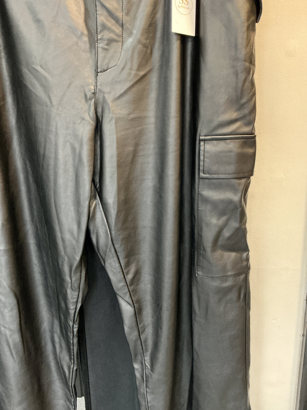 ASOS Black Faux Leather Cargo Trousers – Size 18