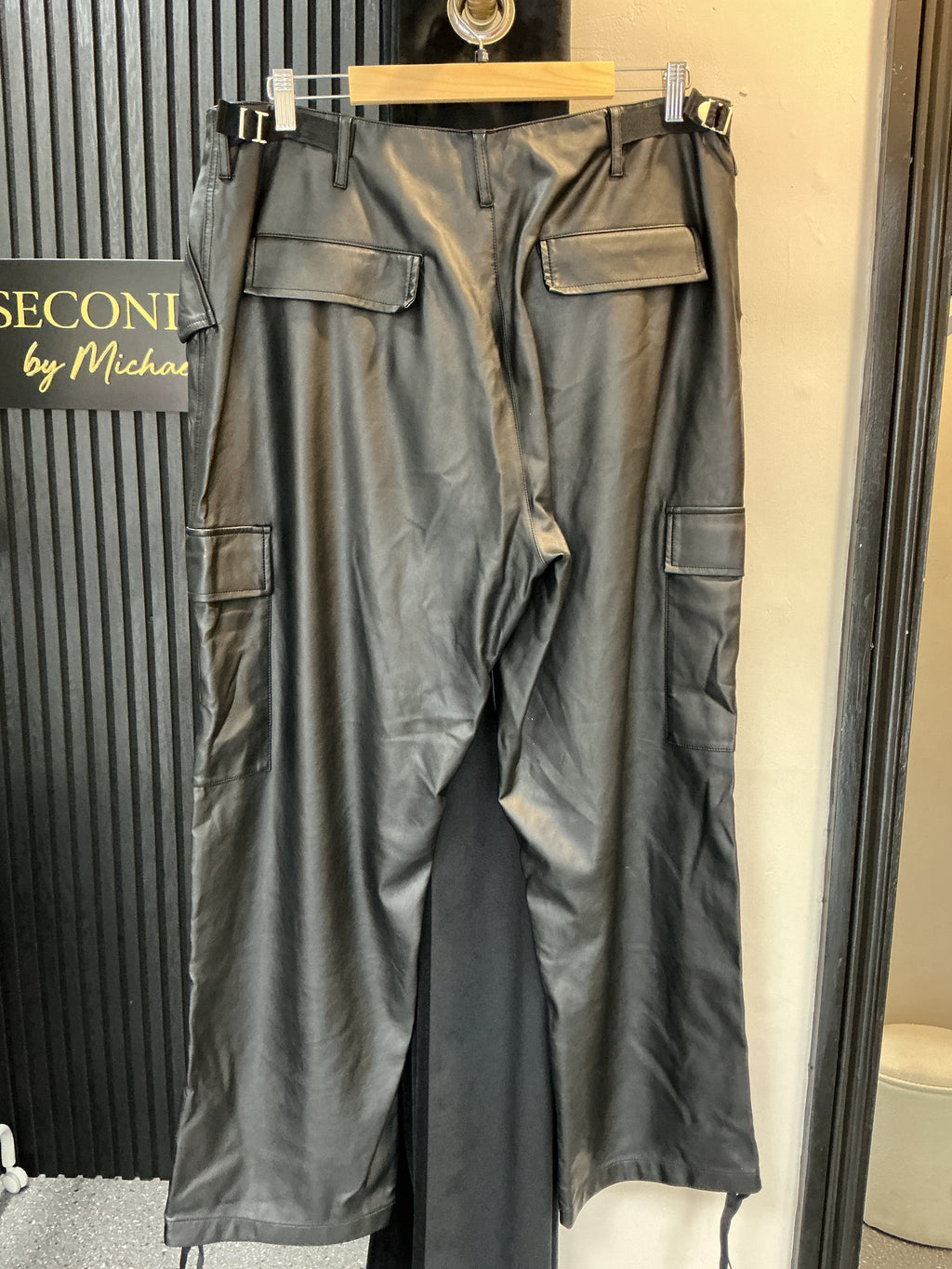 ASOS Black Faux Leather Cargo Trousers – Size 18