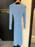 Zara Blue Ribbed Knit Midi Dress – Size M