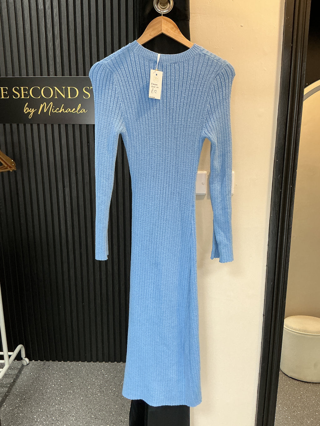 Zara Blue Ribbed Knit Midi Dress – Size M