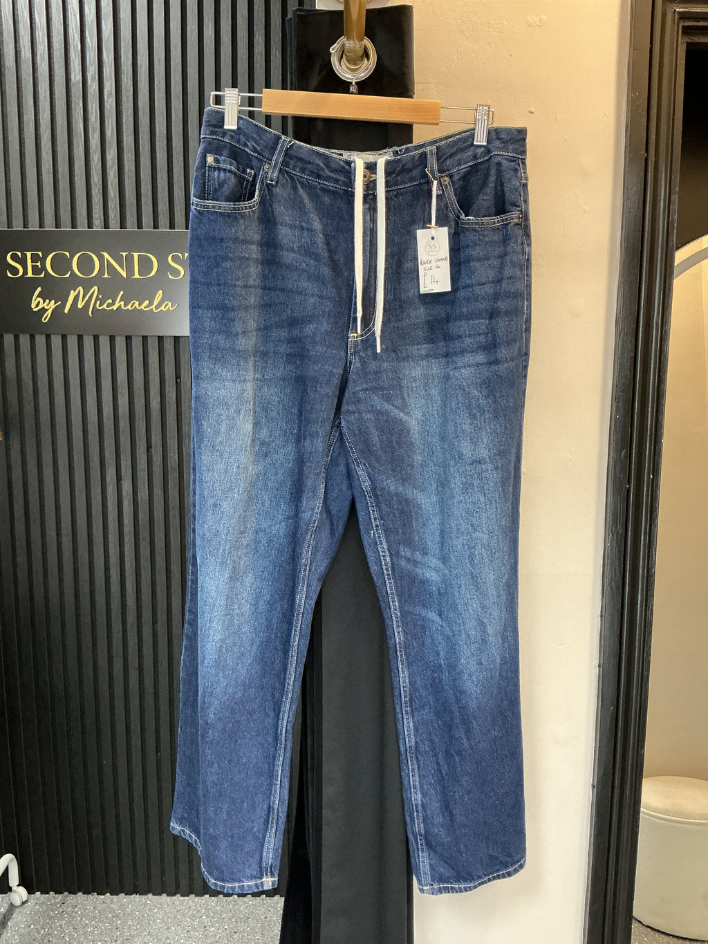 River Island Mid Wash Tie Waist Jeans – Size 16