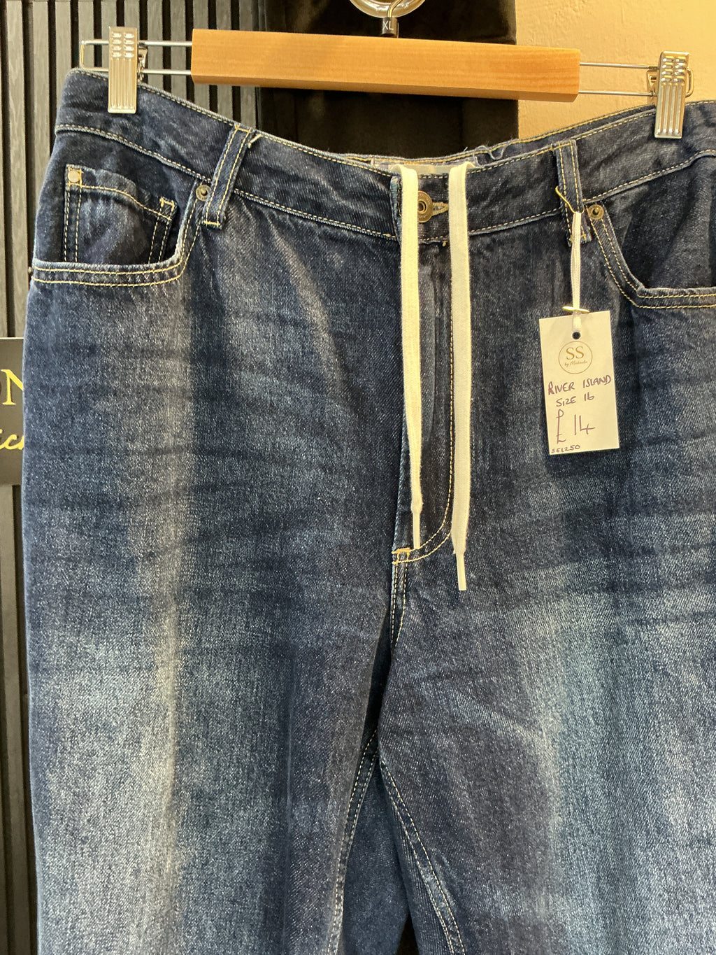 River Island Mid Wash Tie Waist Jeans – Size 16