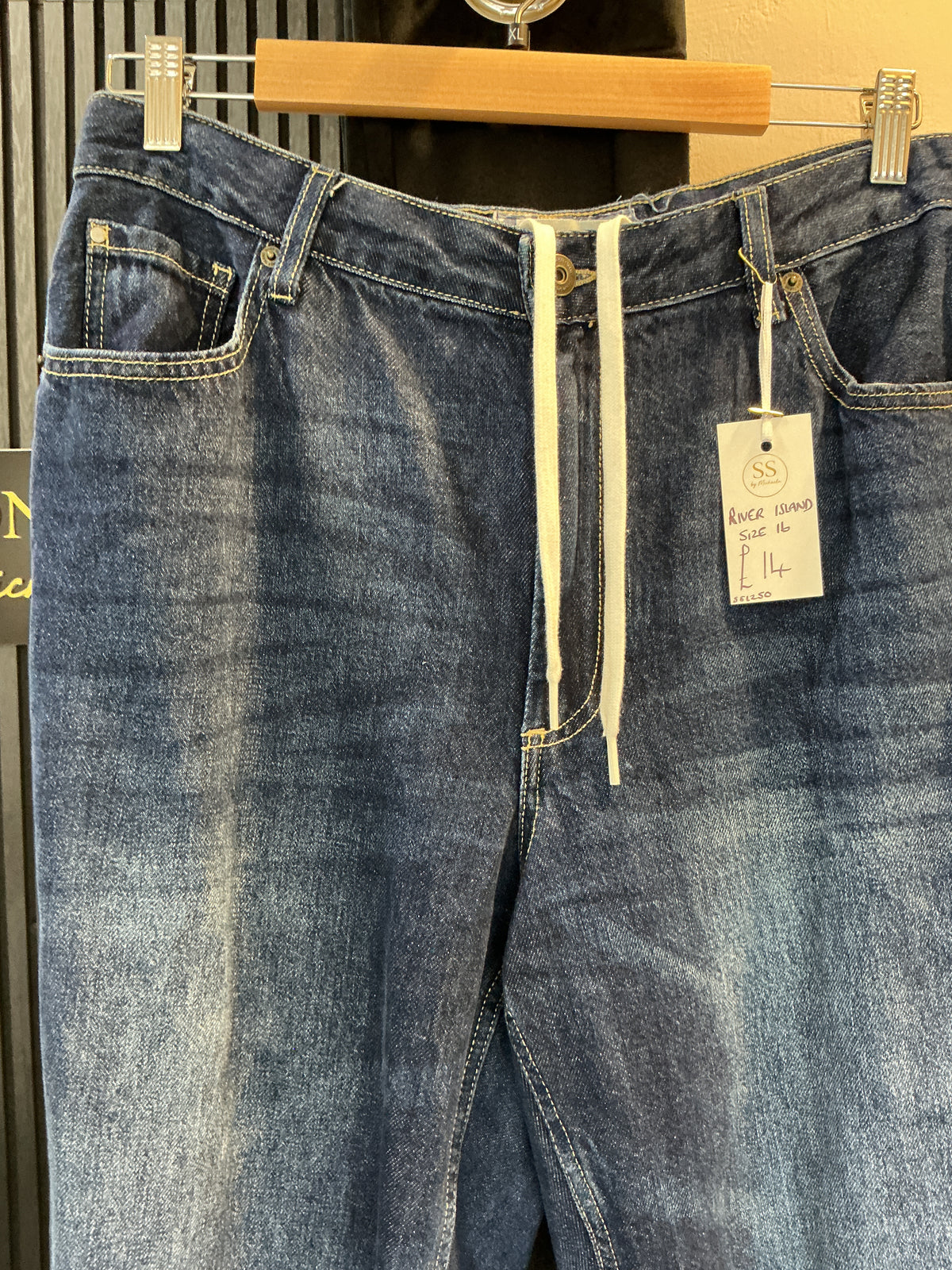River Island Mid Wash Tie Waist Jeans – Size 16