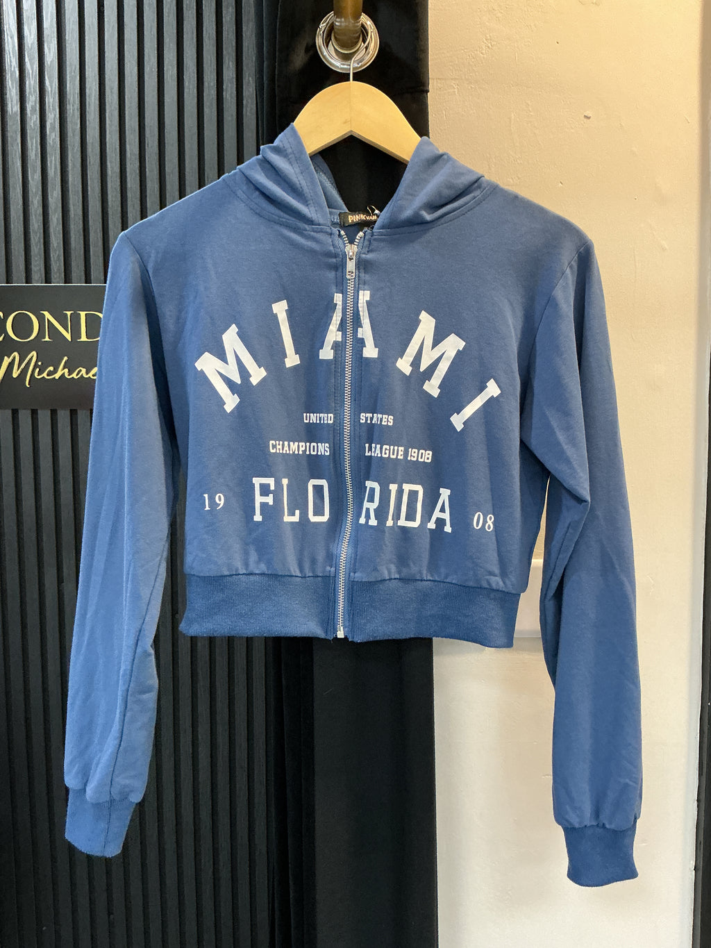 Pink Vanilla Blue Miami Cropped Zip Hoodie – Size S