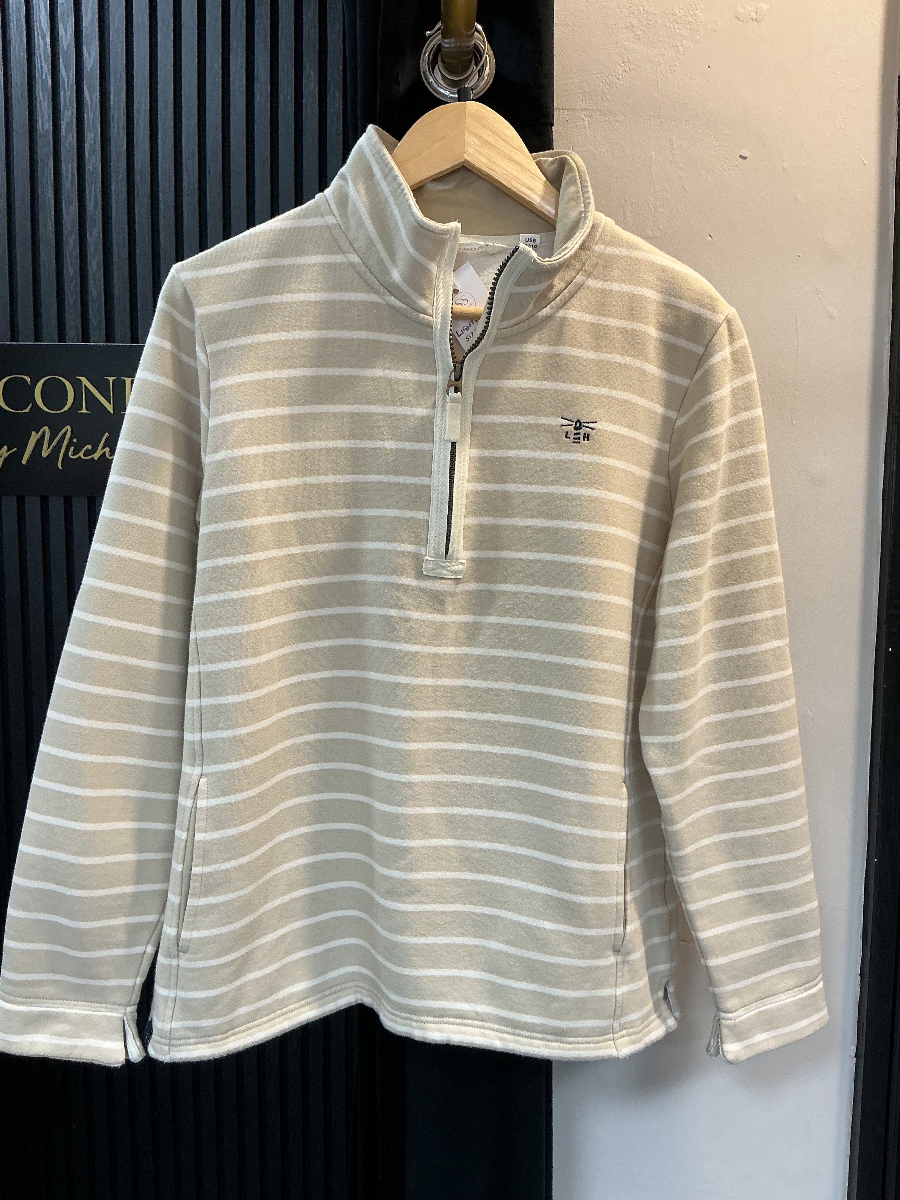Lighthouse Beige Stripe Half Zip Sweatshirt – Size 12