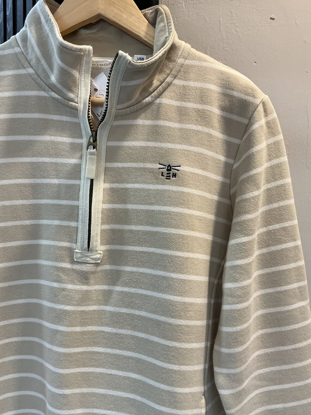 Lighthouse Beige Stripe Half Zip Sweatshirt – Size 12