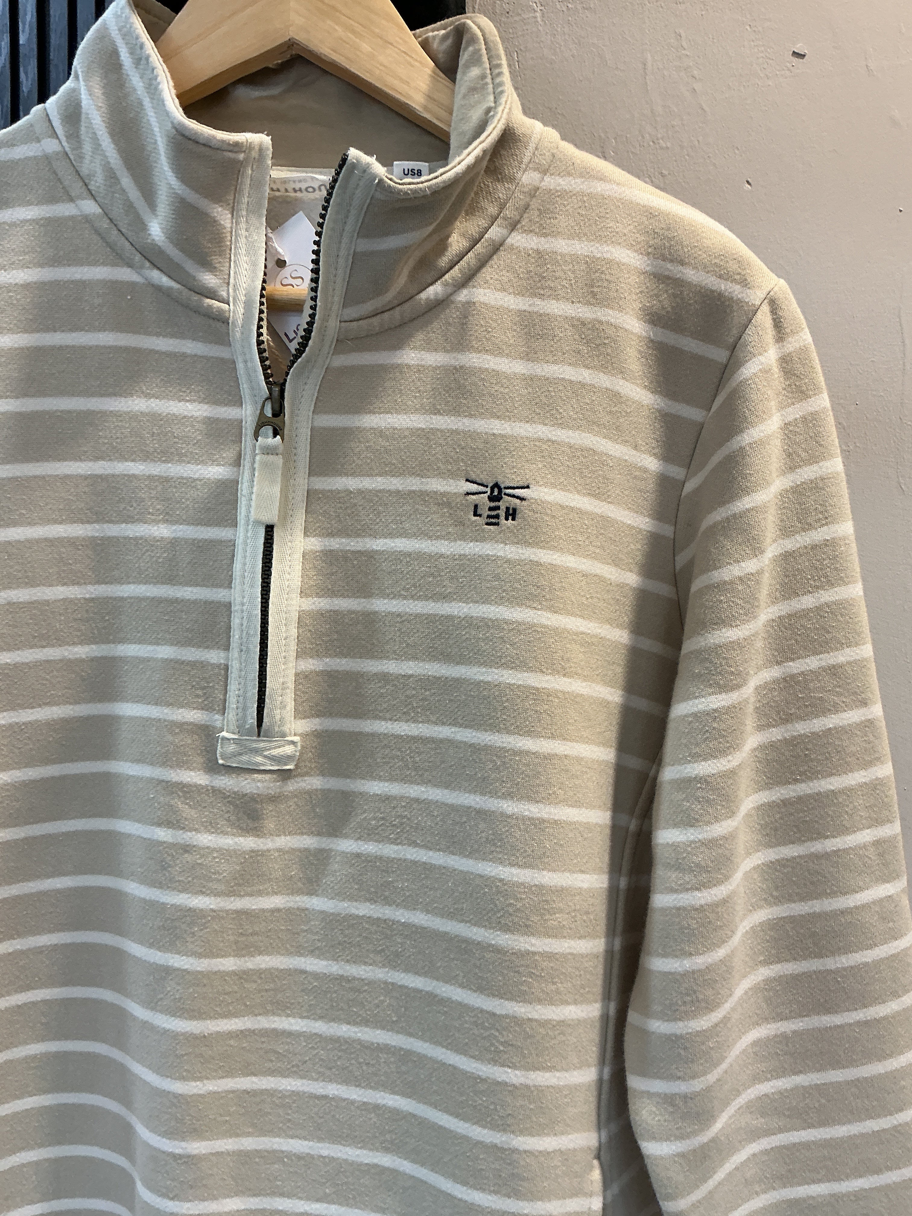 Lighthouse Beige Stripe Half Zip Sweatshirt – Size 12