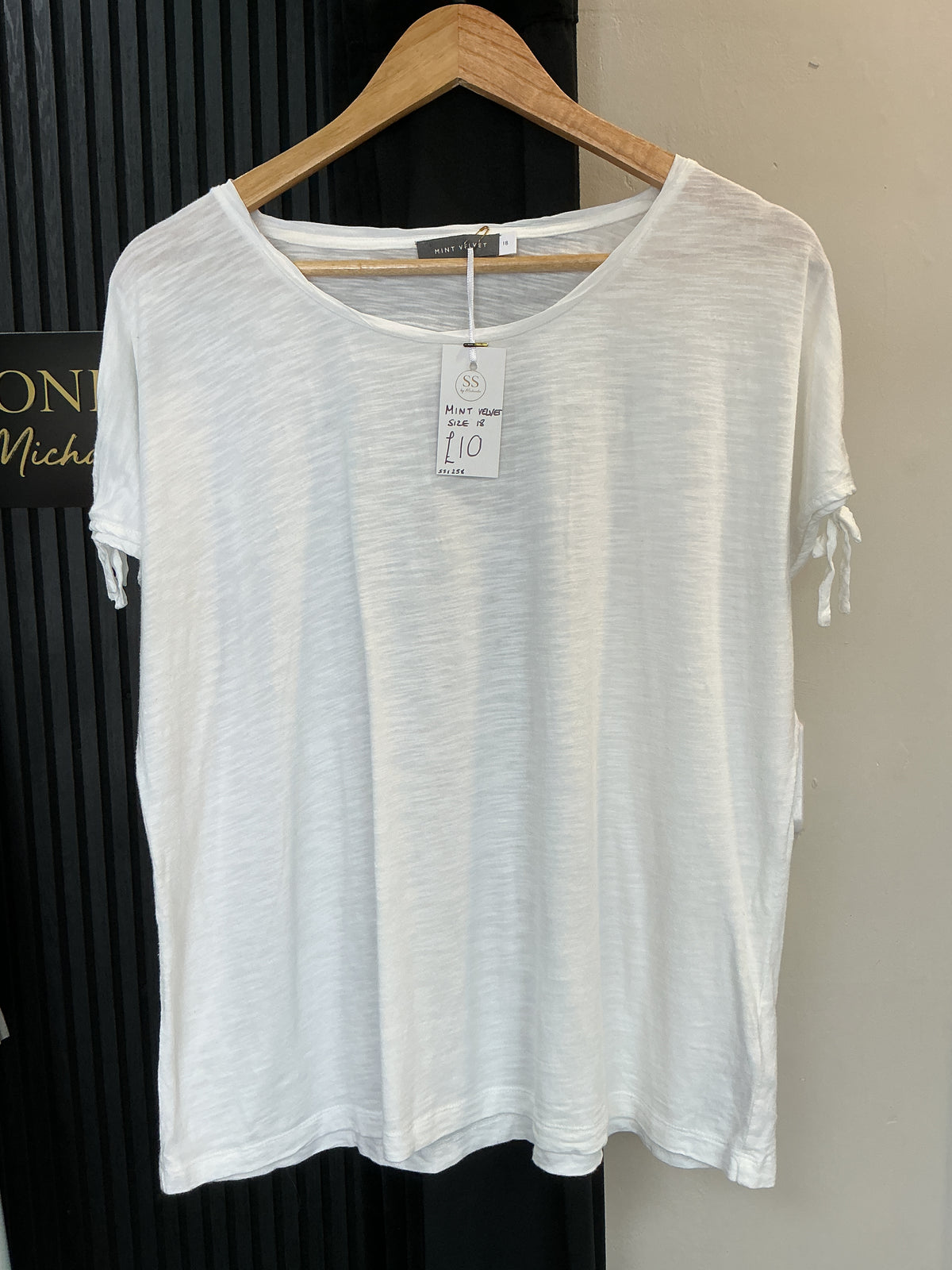 Mint Velvet White Tie Sleeve Relaxed T-Shirt – Size 18