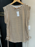 M&S Camel & White Striped Ruched Side T-Shirt – Size 16