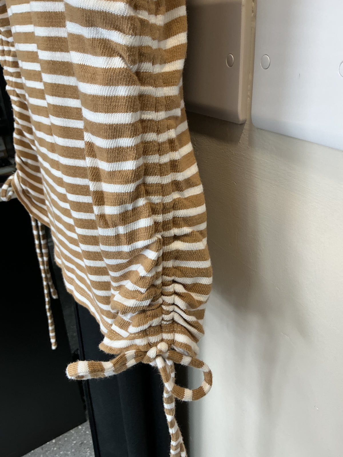 M&S Camel & White Striped Ruched Side T-Shirt – Size 16