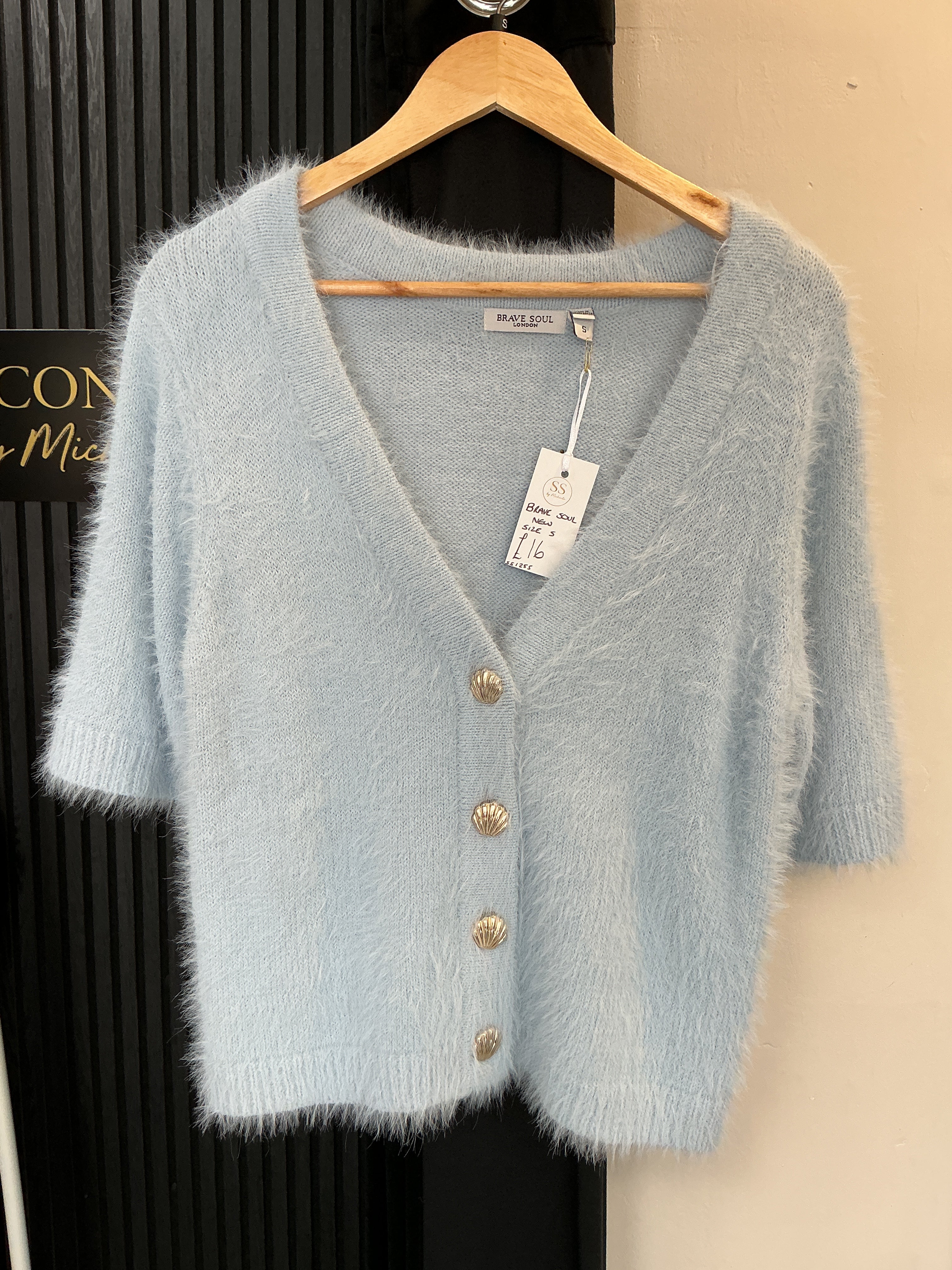 Brave Soul Powder Blue Fluffy Shell Button Cardigan – Size S New
