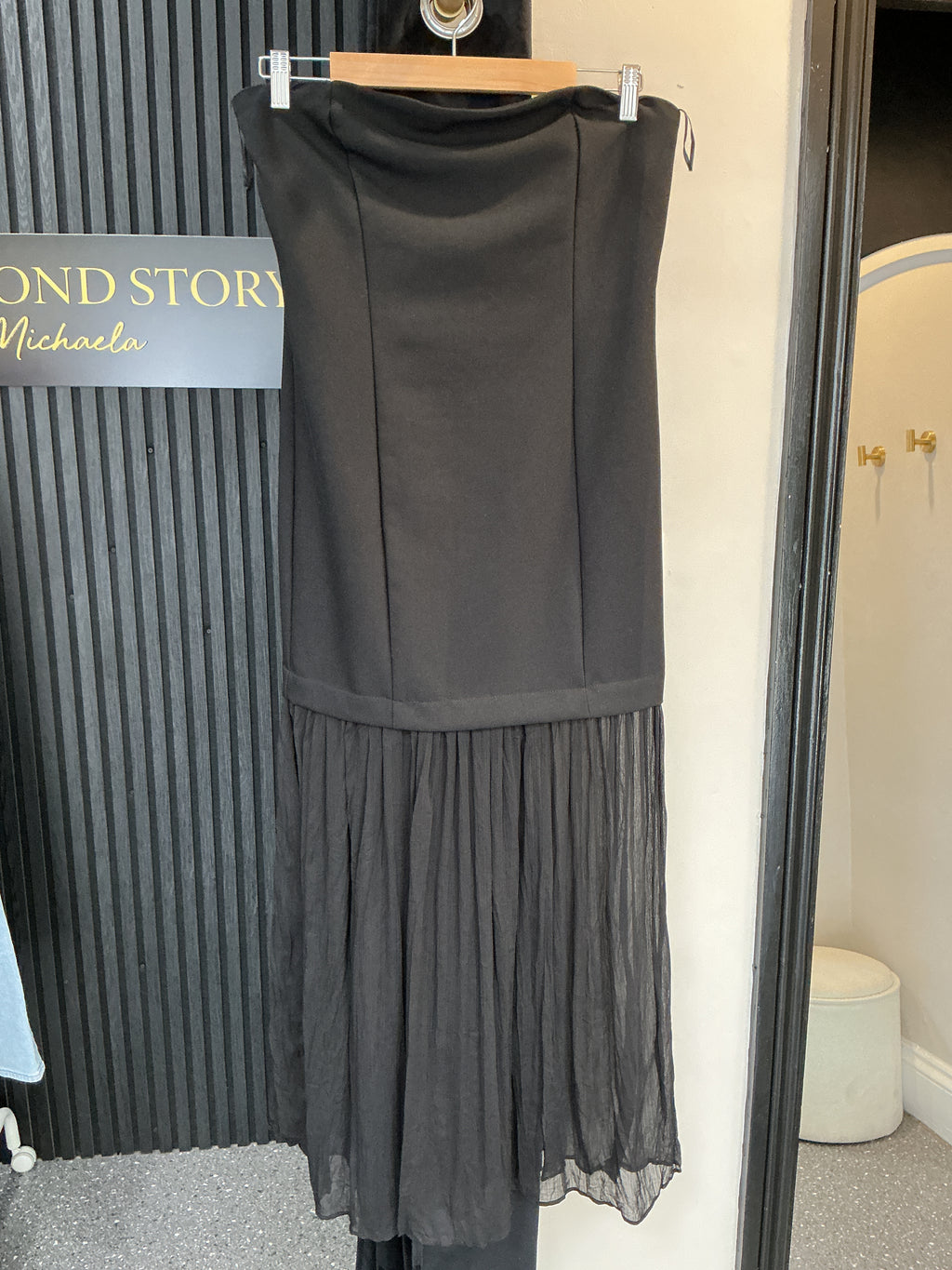 F&F Black Bandeau Drop-Waist Midi Dress – Size 12 New