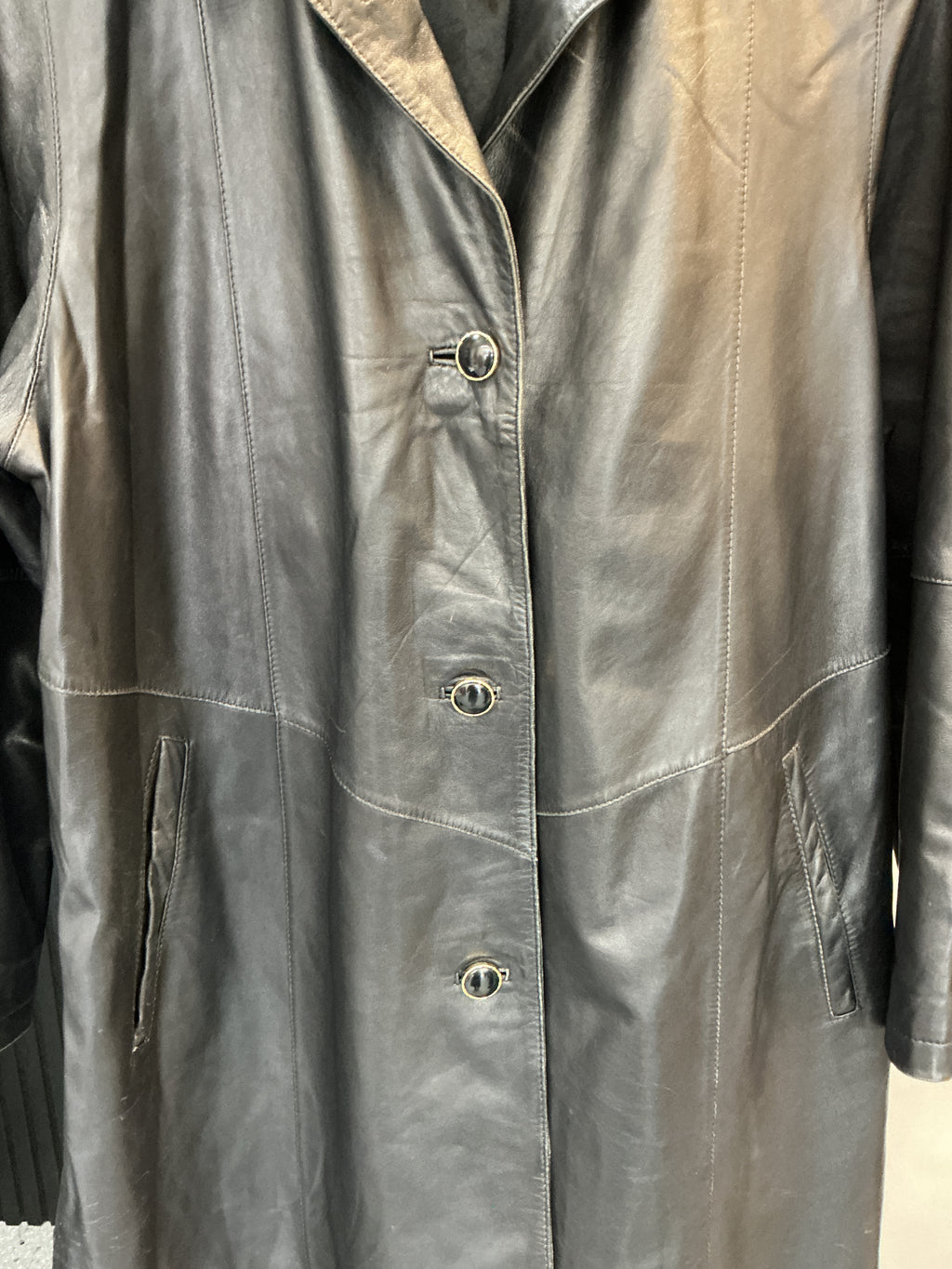 Vintage Atward Black Leather Funnel Neck Coat – Approx UK 14–16