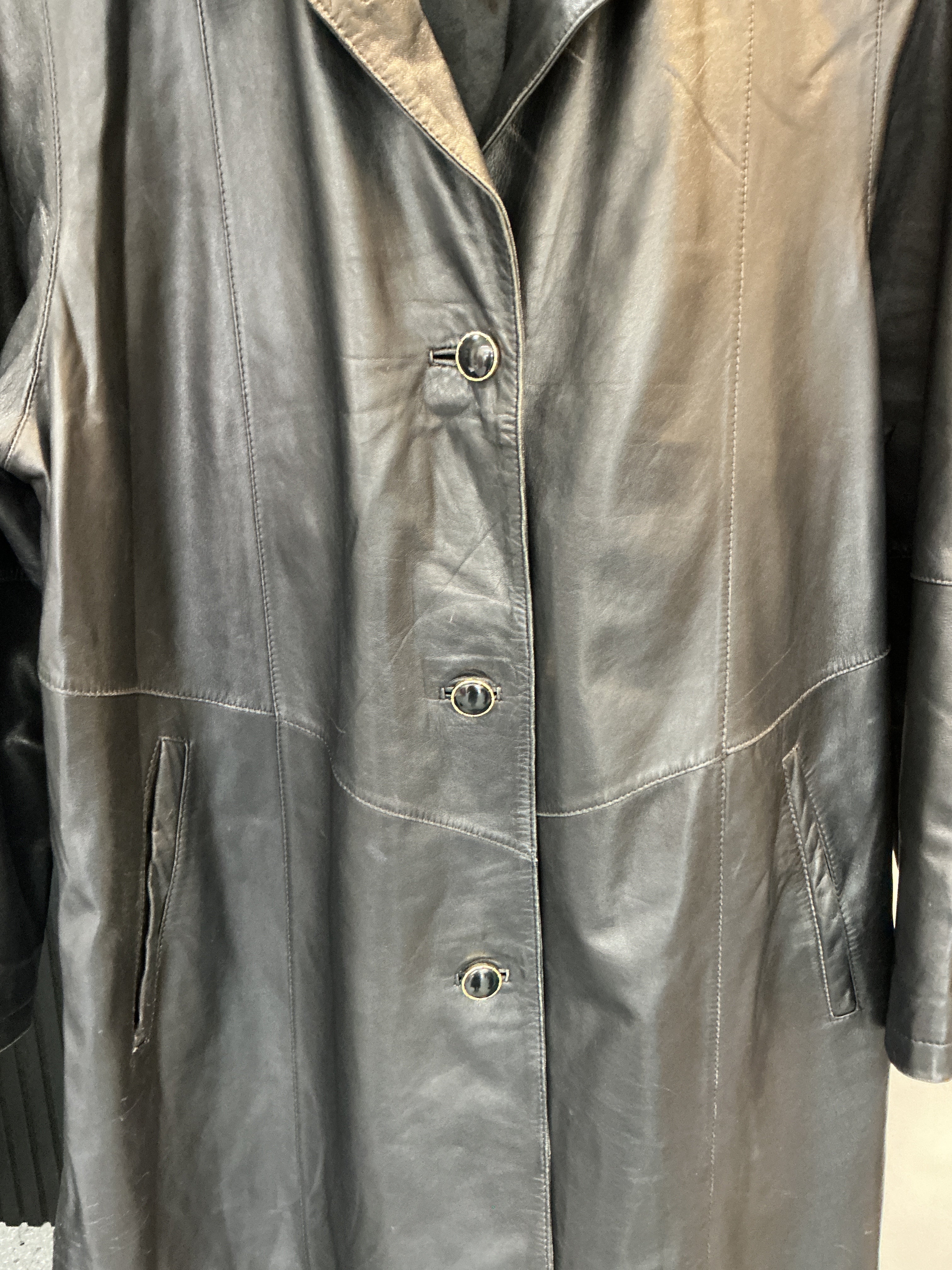 Vintage Atward Black Leather Funnel Neck Coat – Approx UK 14–16