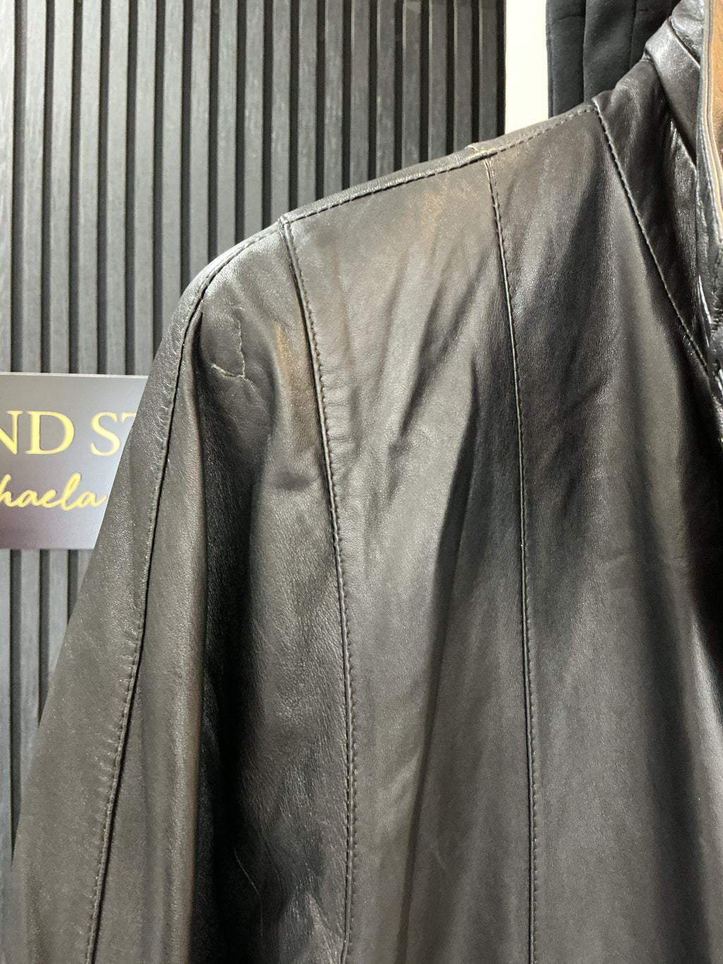 Vintage Atward Black Leather Funnel Neck Coat – Approx UK 14–16