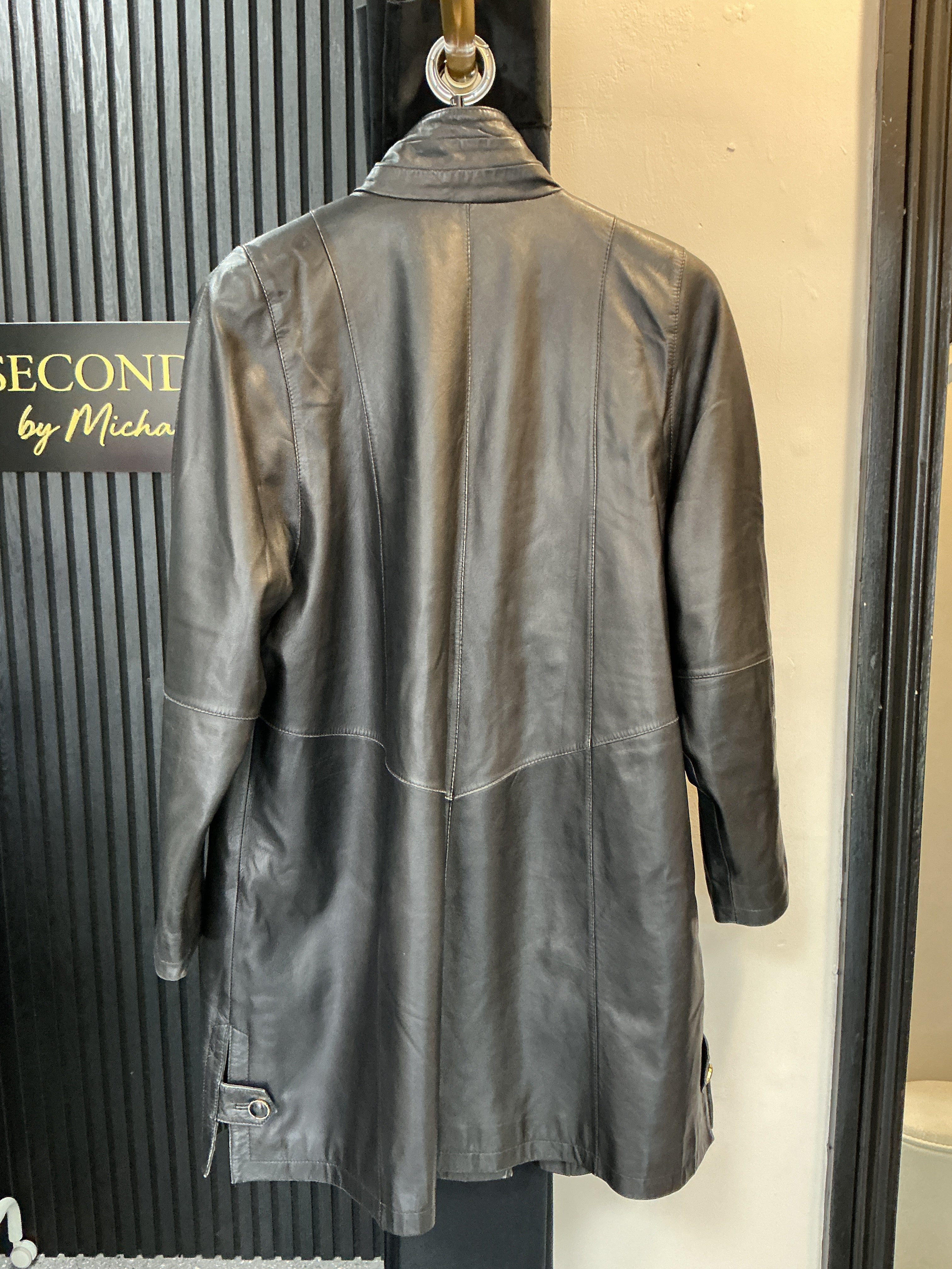 Vintage Atward Black Leather Funnel Neck Coat – Approx UK 14–16