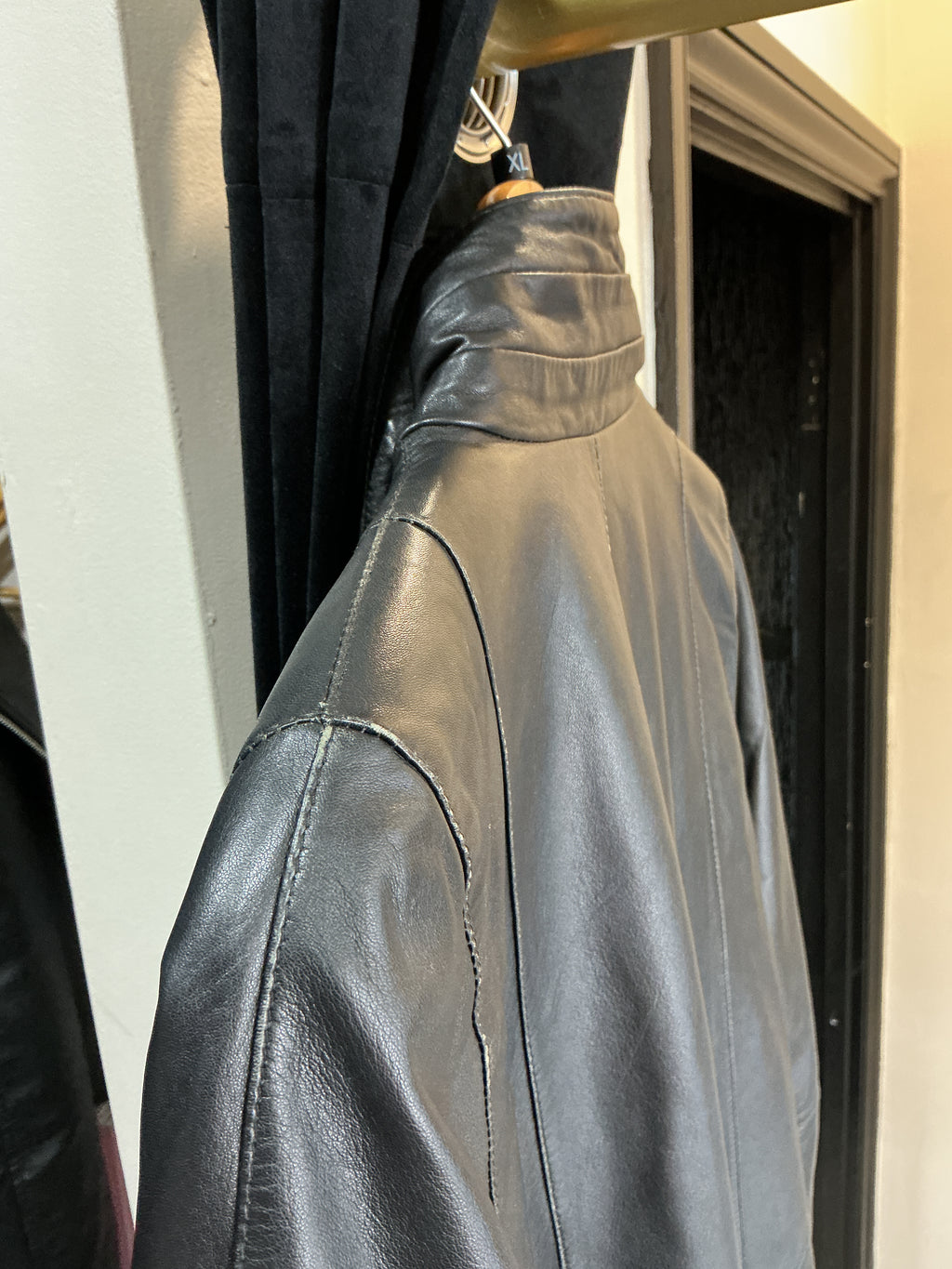 Vintage Atward Black Leather Funnel Neck Coat – Approx UK 14–16