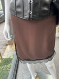 Bershka Brown Satin Lace-Trim Midi Skirt – Size S New