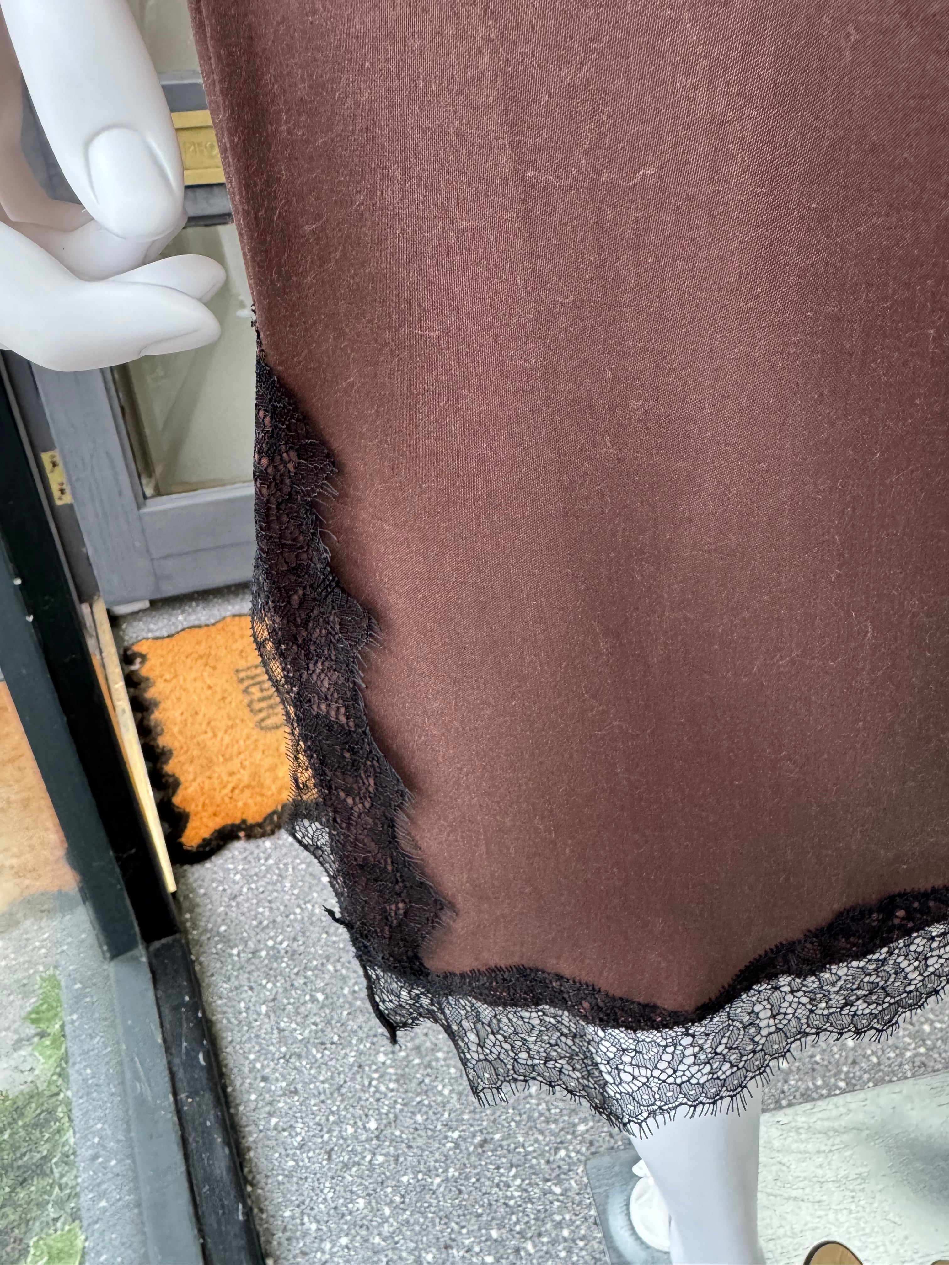 Bershka Brown Satin Lace-Trim Midi Skirt – Size S New