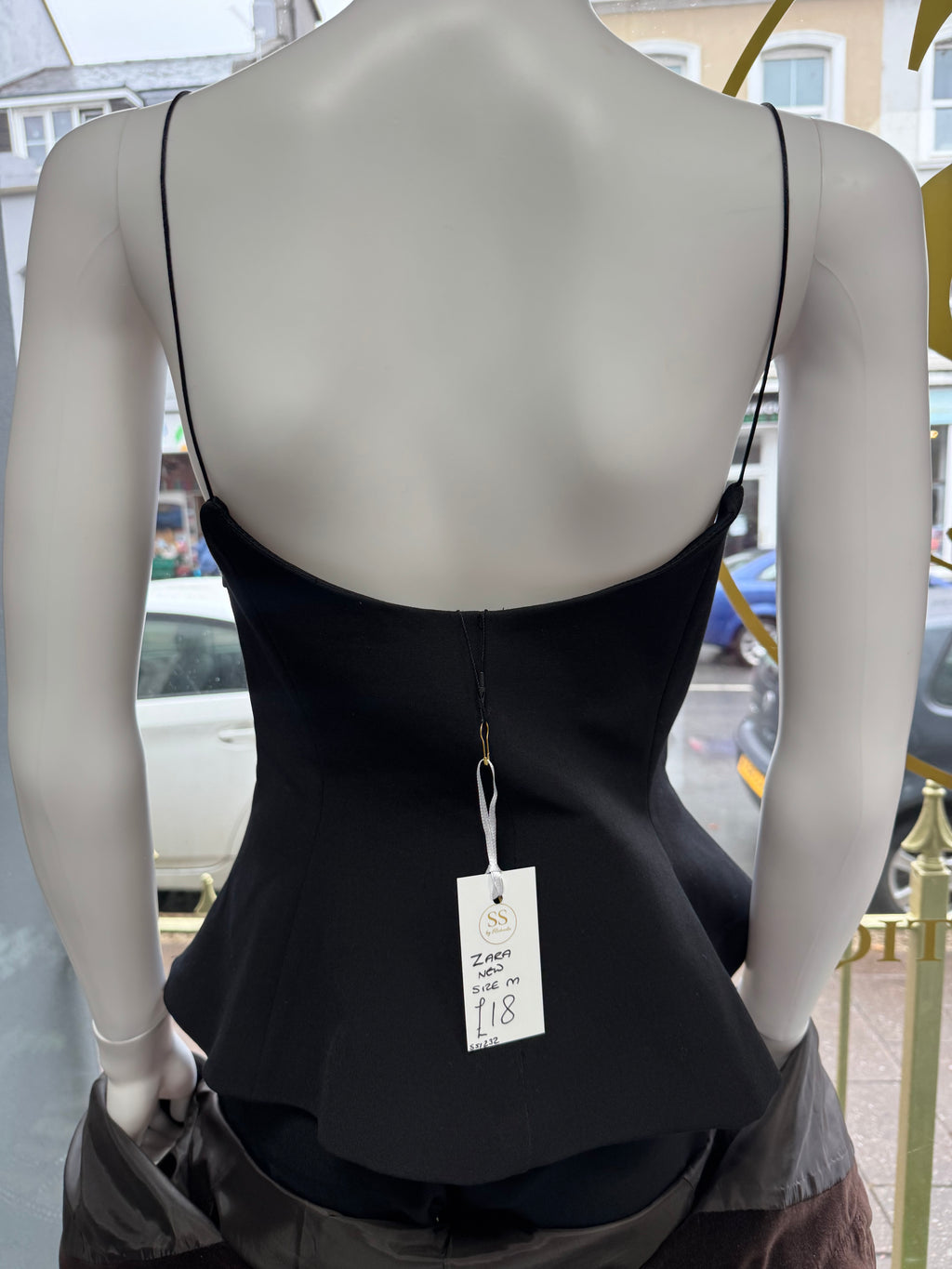 Zara Black Structured Peplum Cami Top – Size M New