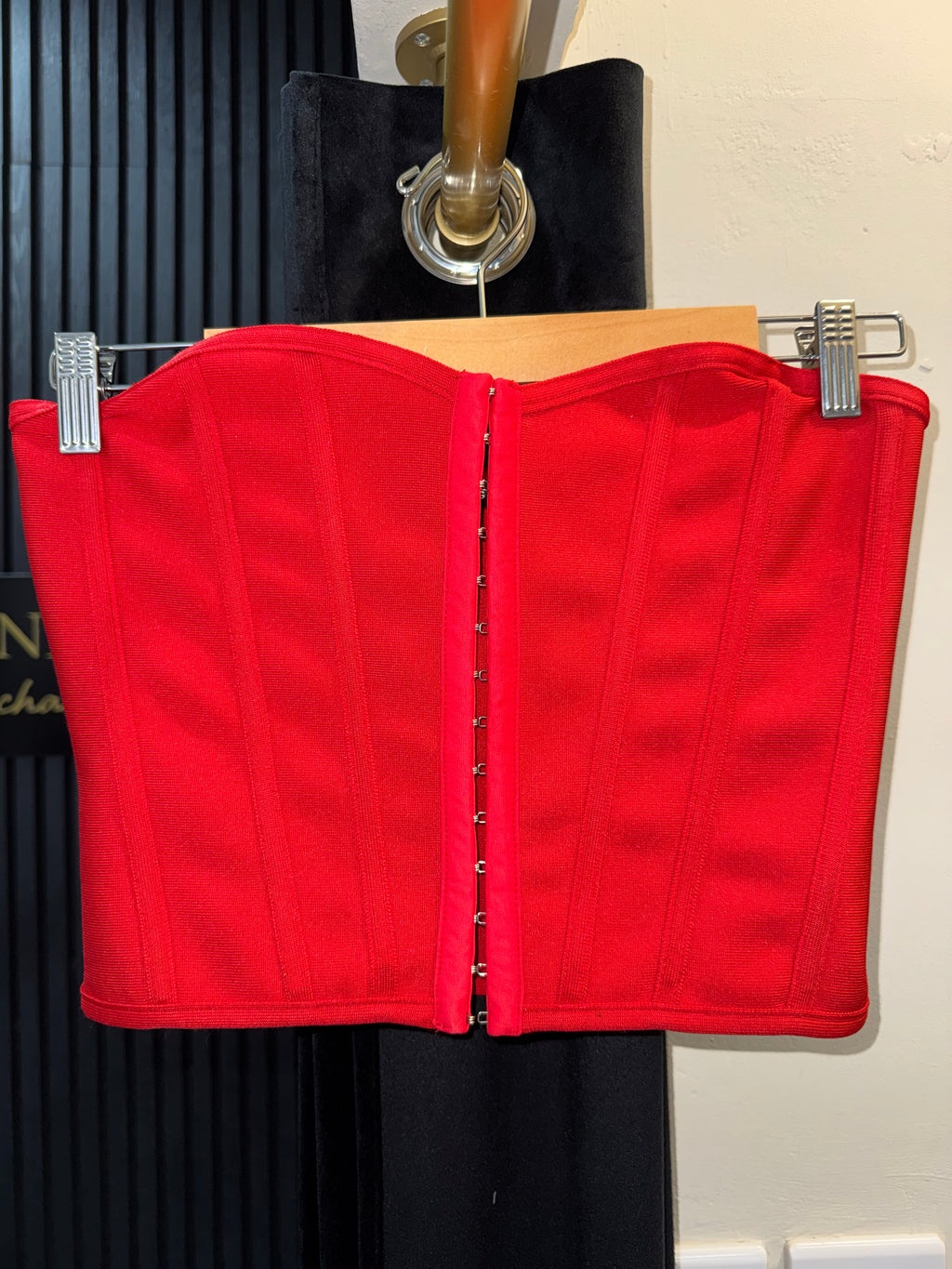 PrettyLittleThing Red Structured Corset Top – Size 10