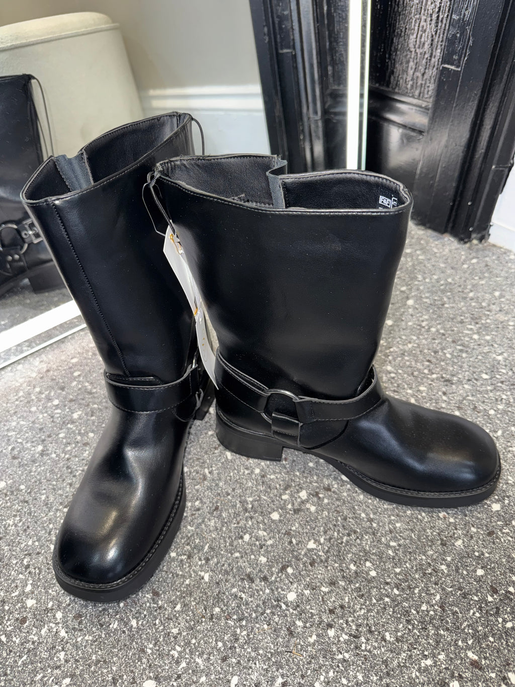 F&F Black Buckle Biker Boots – Size 7 New