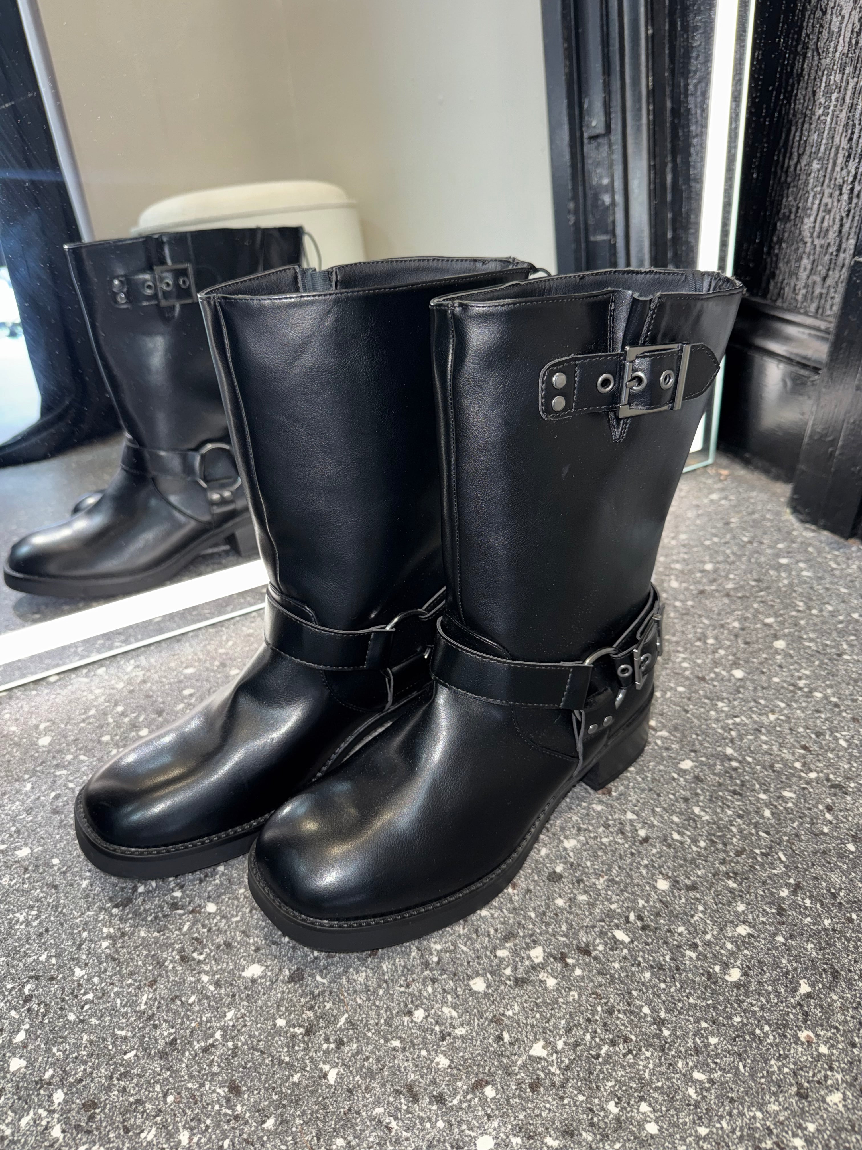 F&F Black Buckle Biker Boots – Size 7 New