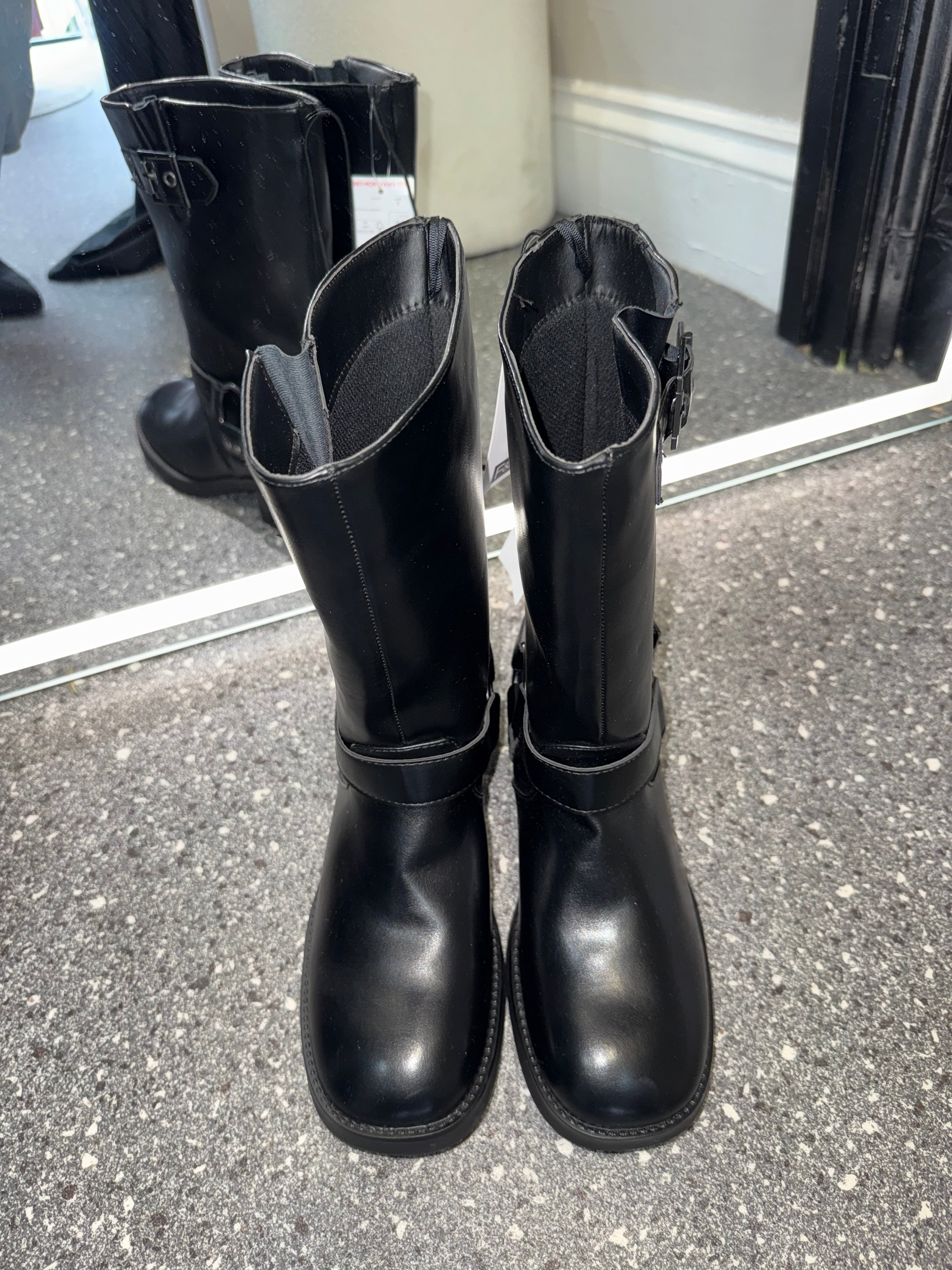 F&F Black Buckle Biker Boots – Size 7 New
