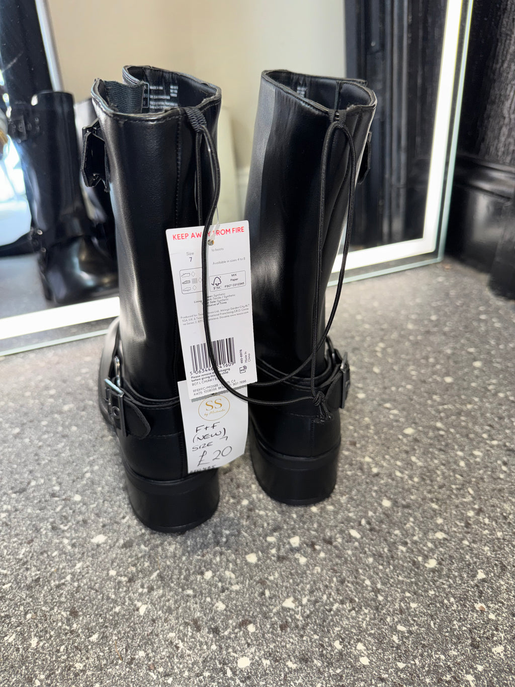 F&F Black Buckle Biker Boots – Size 7 New