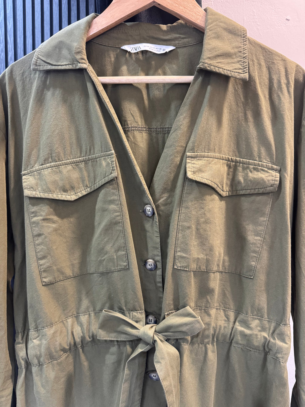 Zara Khaki Utility Shirt Dress – Size M