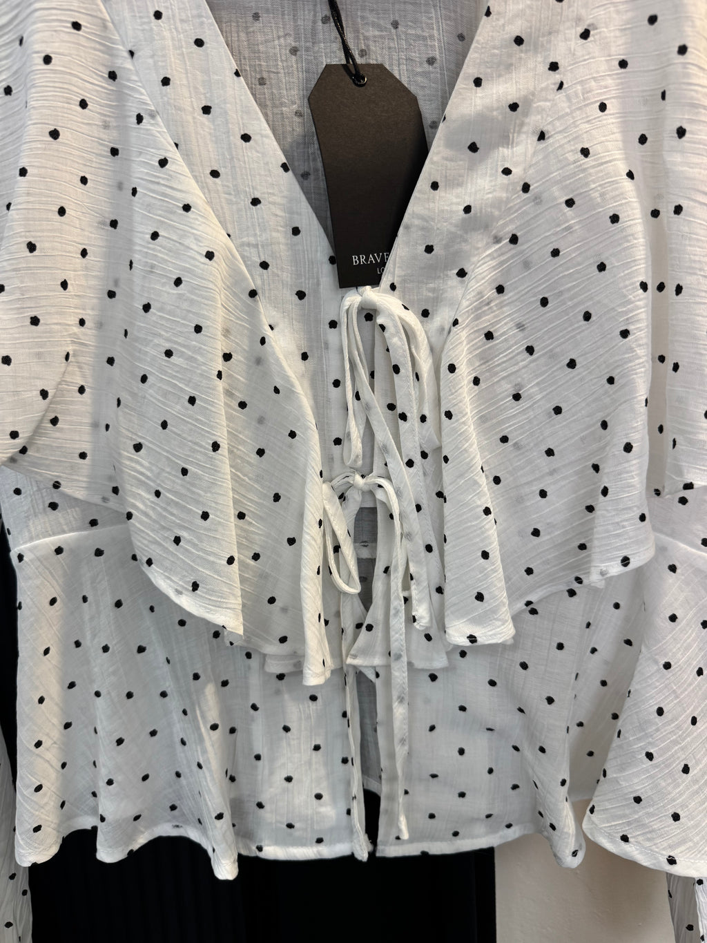 Brave Soul White Polka Dot Tie Front Blouse – Size S New
