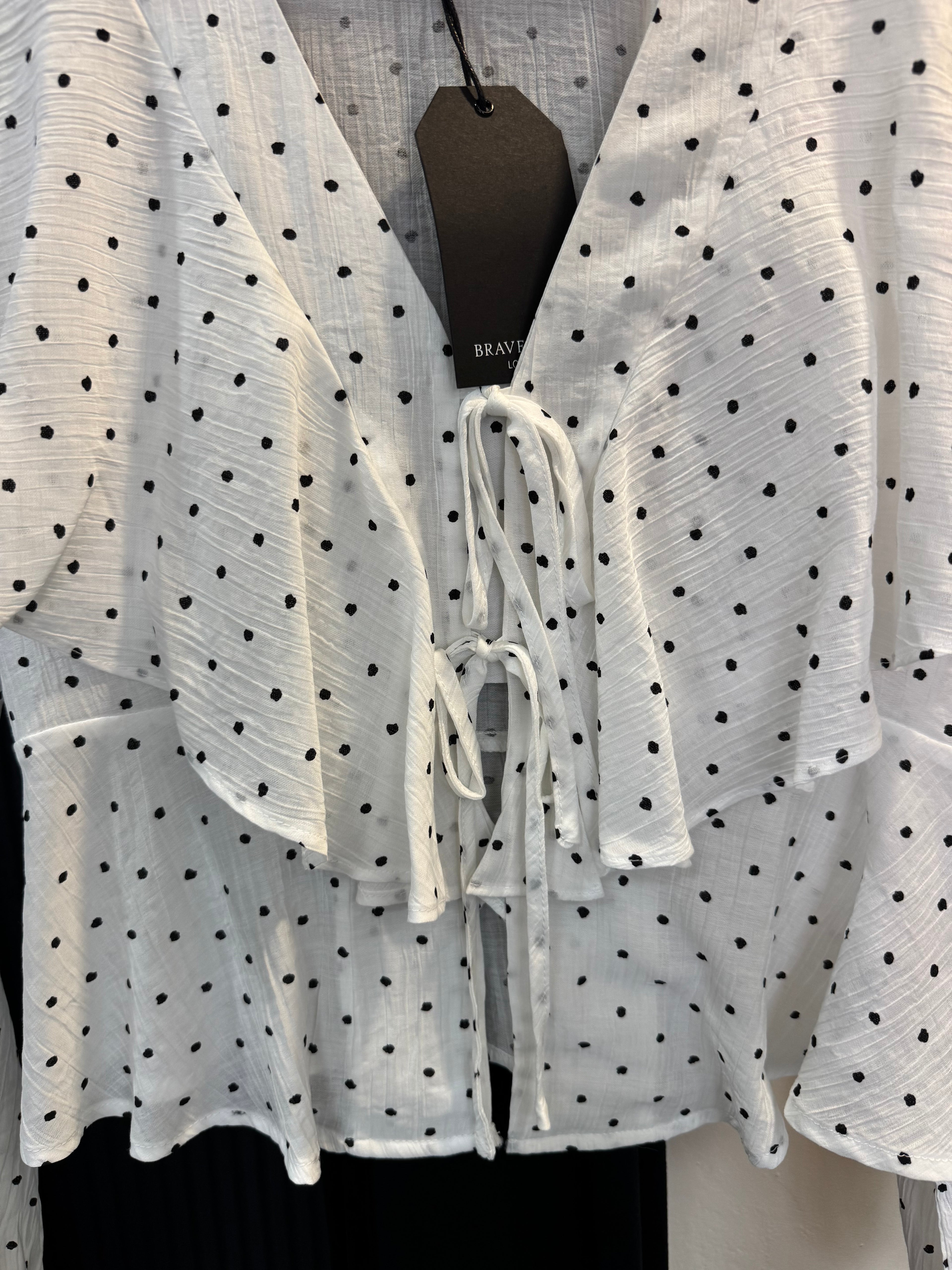 Brave Soul White Polka Dot Tie Front Blouse – Size S New